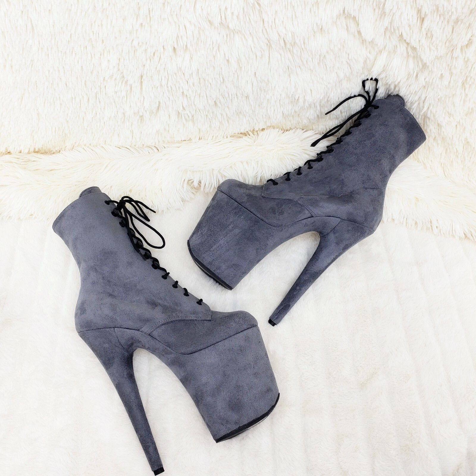 Other Flamingo 1020FS Gray Vegan Suede 8" High Heel Platform Ankle Size US 12 / IT 42 - 2 Thumbnail