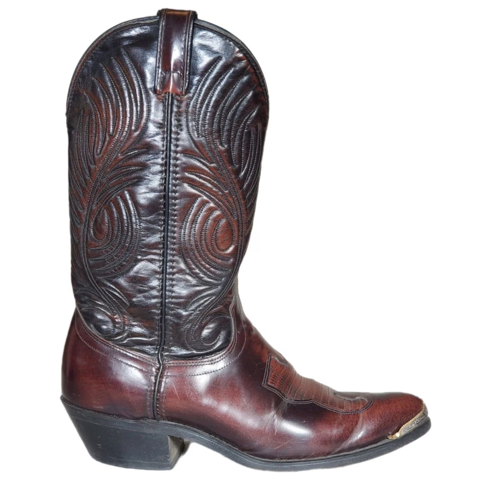 Vintage VINTAGE Laredo Brown Cherry Leather Cowboy Boots 2537 Gold Tip Embossed Vamp Men US 9 D Size US 9 / EU 42 - 2 Thumbnail