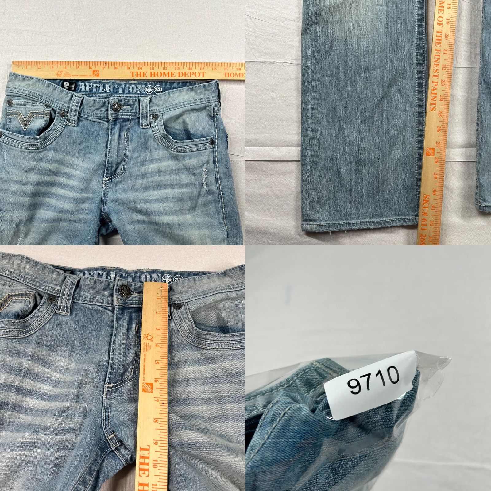 Affliction Affliction Jeans Mens 32x32 Straight Leg Whiskered Light Wash Denim Y2K Wings Size US 32 / EU 48 - 8 Thumbnail