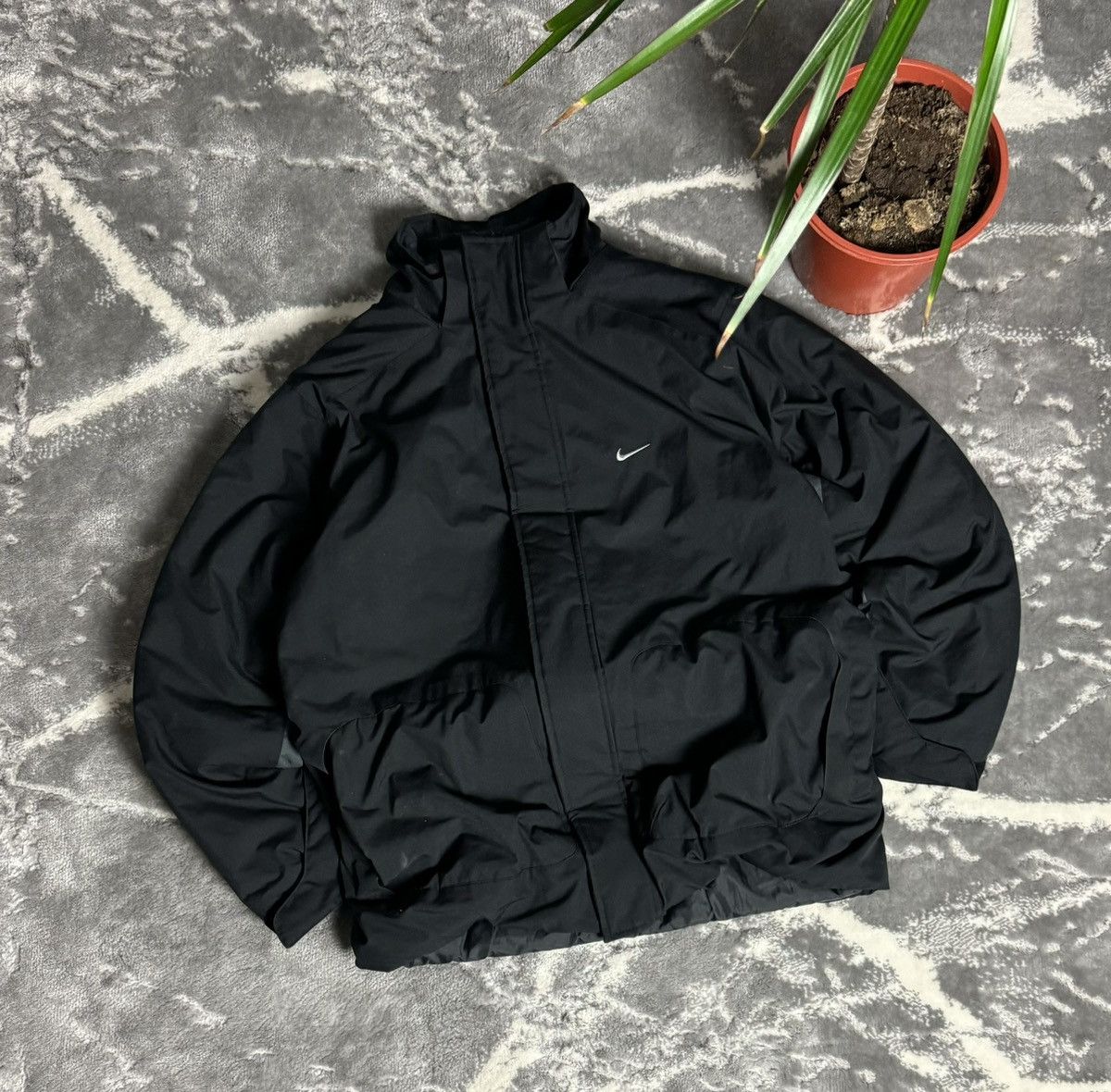 Pre-owned Nike X Vintage 00s Nike Vintage Nylon Down Jacket Big Swoosh Jacket Drill In Black