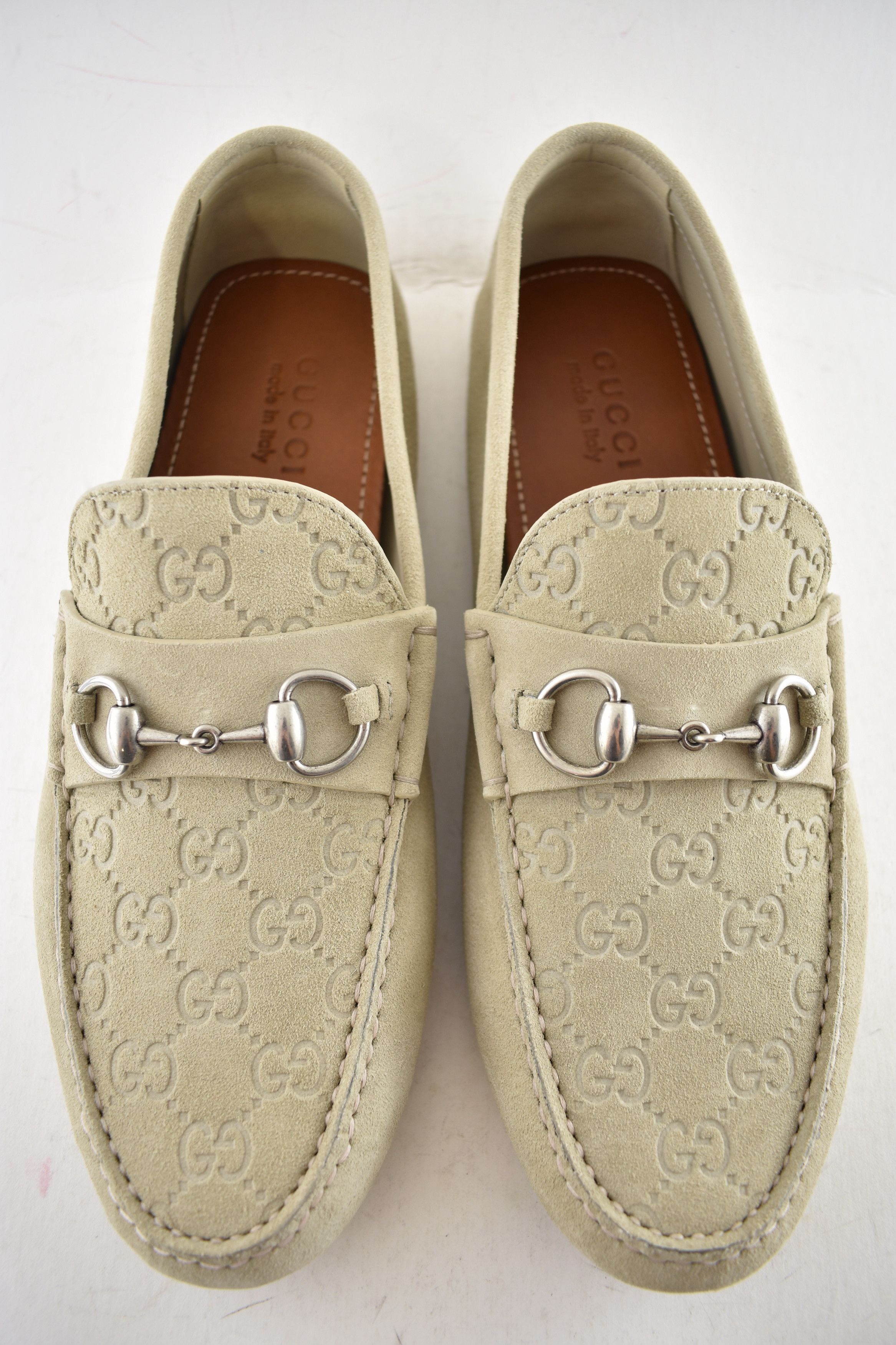 Gucci Gucci Oatmeal Suede Logo Horsebit Driver Loafer G 11 US 12 Size US 12 / EU 45 - 8 Thumbnail