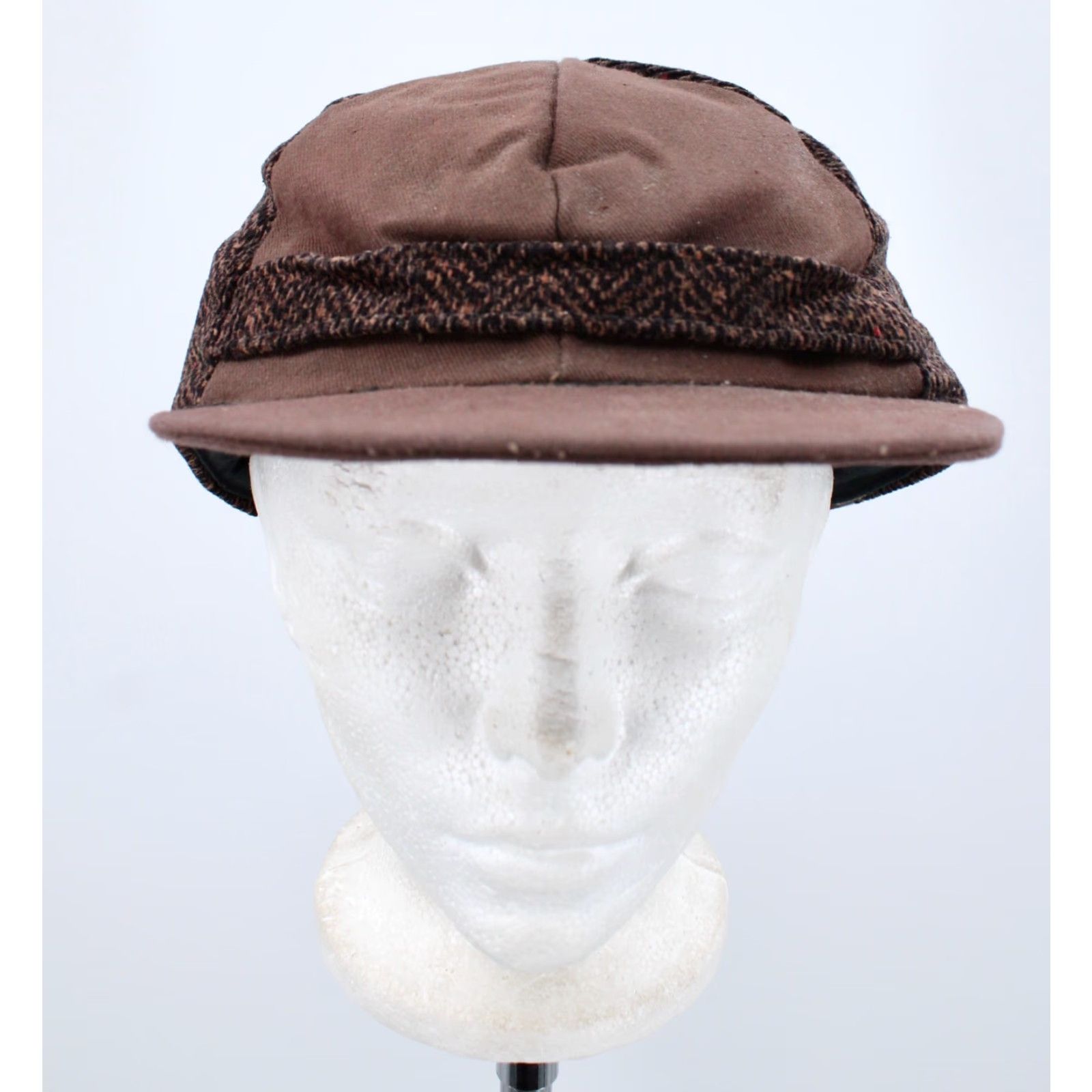 Vintage VINTAGE Men's Cap 1930s Brown Cotton Tweed Hunting Outdoor Hat Sz 7 1/4 30s Mens Size ONE SIZE - 2 Thumbnail