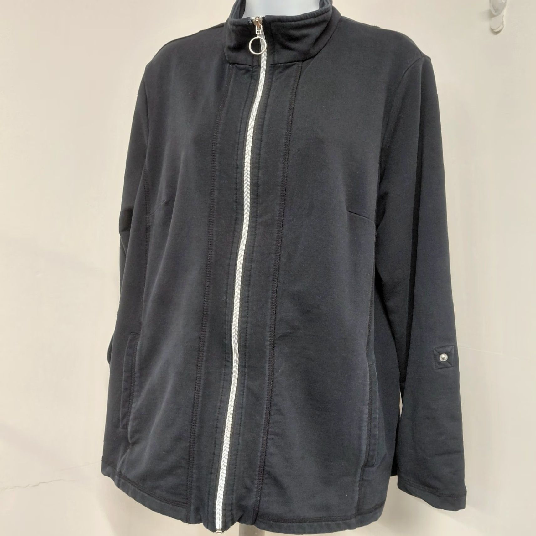 Vintage Allison Daley Jacket Blazer Womens Size L Black Full Zip Roll Tab Pocket Stretch Jacket Size L / US 10 / IT 46 - 2 Thumbnail