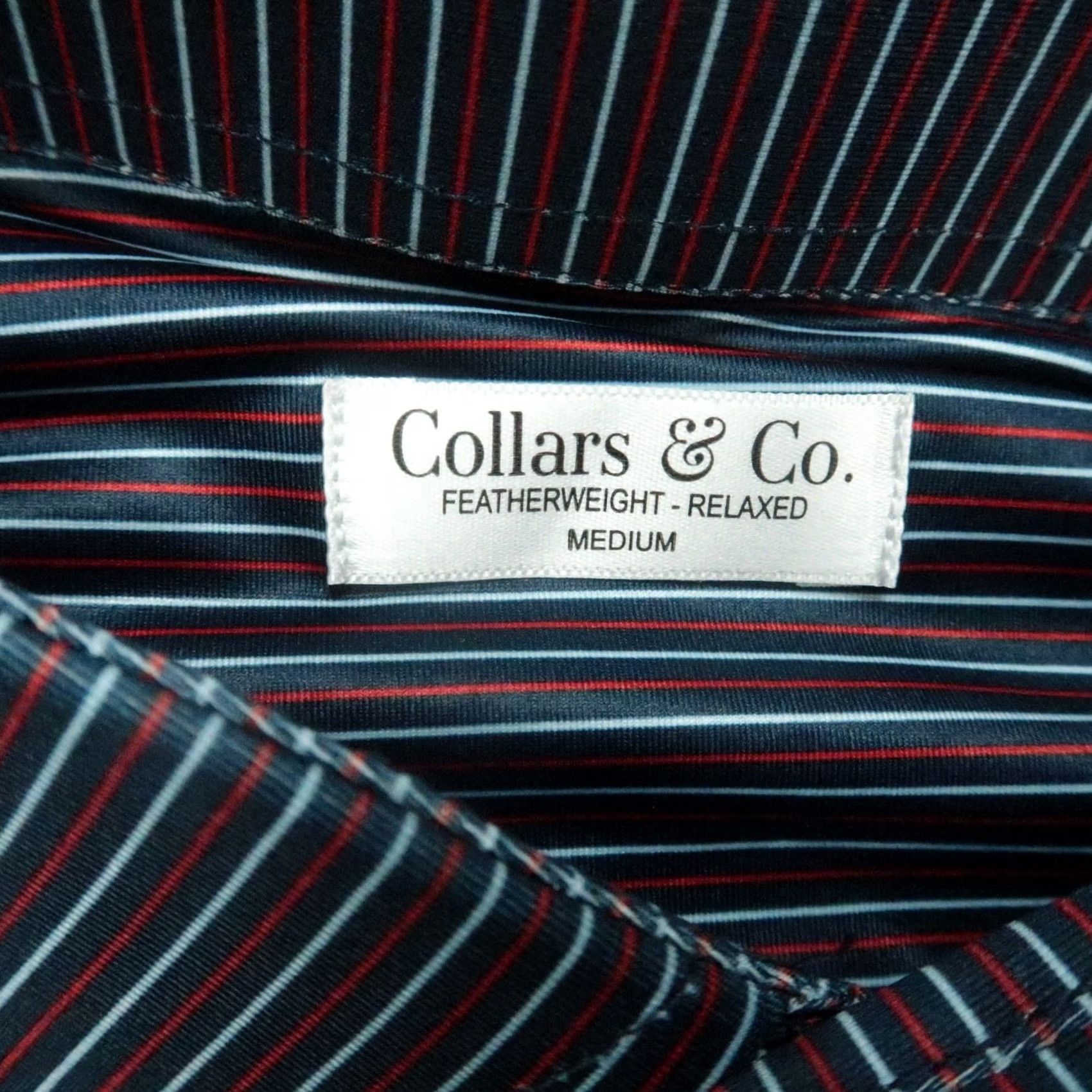 CO Collars & Co. Shirt Mens Medium Blue Striped Polo Short Sleeve Dress Collar Satin/Stretch Polyester Spandex Size 40R - 3 Thumbnail