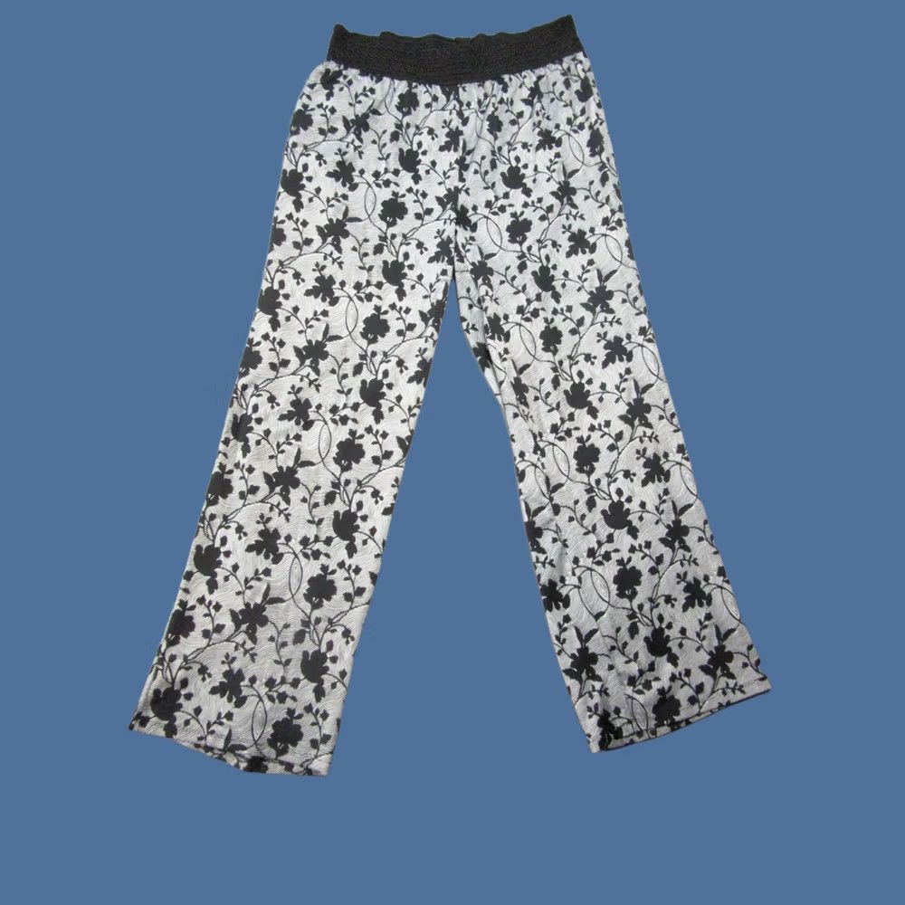 Vintage Zoe + Phoebe Pants Womens M Black White Floral Wide-Leg Lounge Flowy Size 32" / US 10 / IT 46 - 1 Thumbnail
