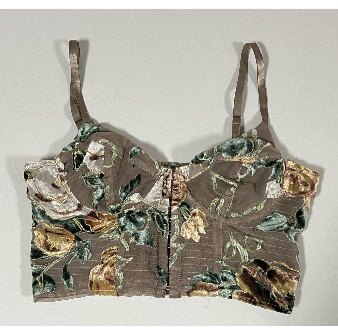 Free People Windsor Beige Velvet Floral Corset Bustier Top Blouse Size S Size S / US 4 / IT 40 - 1 Thumbnail