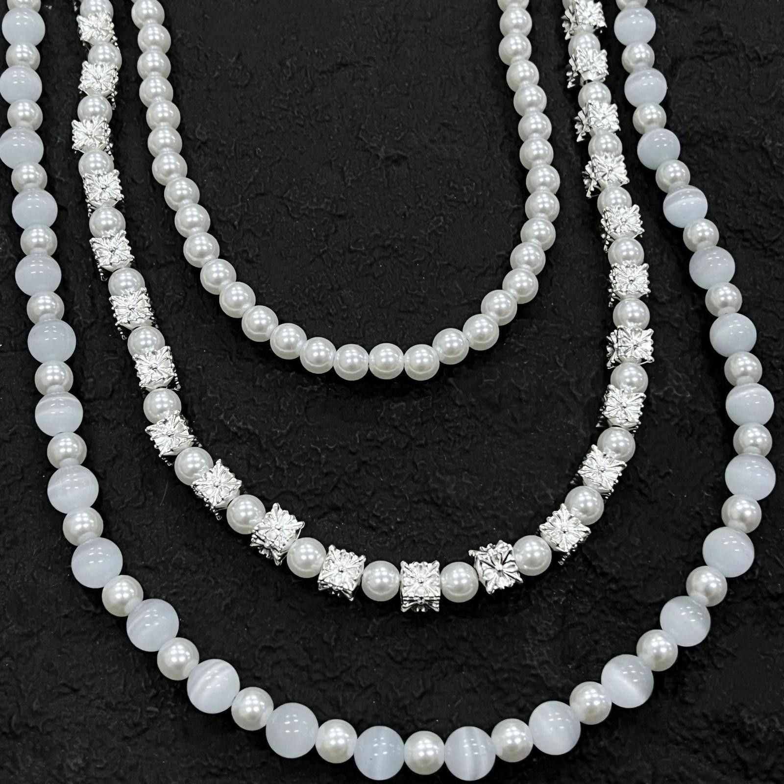 Vintage White Beaded Wallet Chain Accessory for Jeans, Layered Style Size ONE SIZE - 4 Thumbnail
