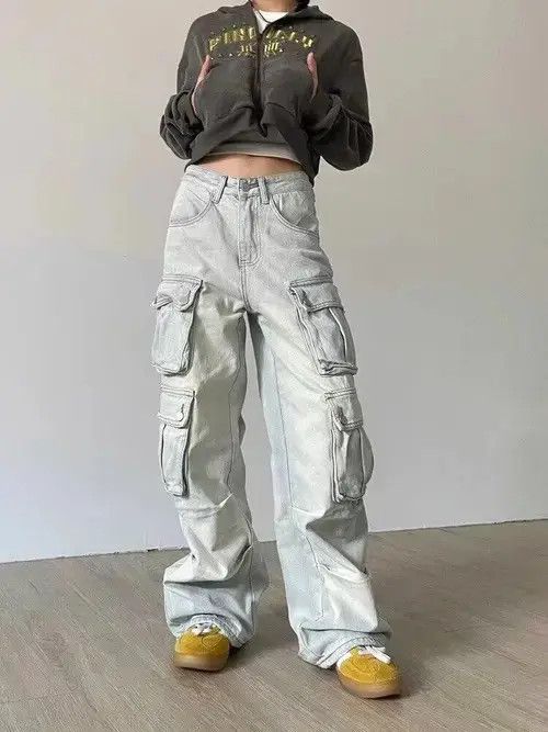 Designer × Japanese Brand × Jean Retro multi-pocket workwear hottie wide-leg jeans Size 27" / US 4 / IT 40 - 1 Thumbnail