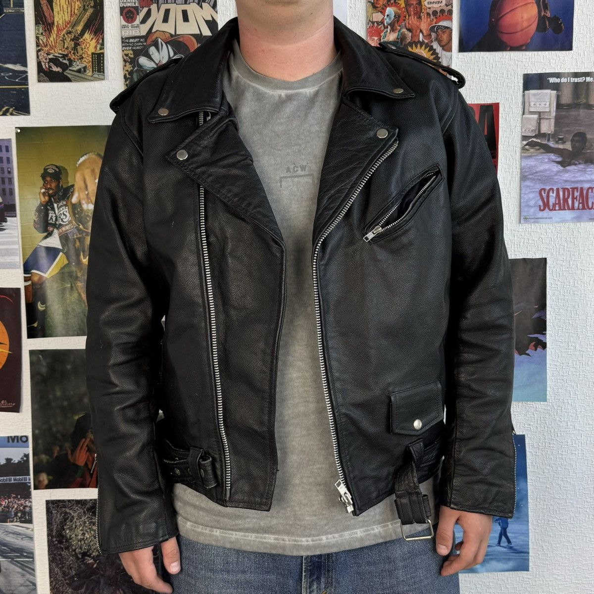 Vintage VINTAGE 90’s BLACK MOTORCYCLE LEATHER BIKER JACKET Size US L / EU 52-54 / 3 - 2 Thumbnail