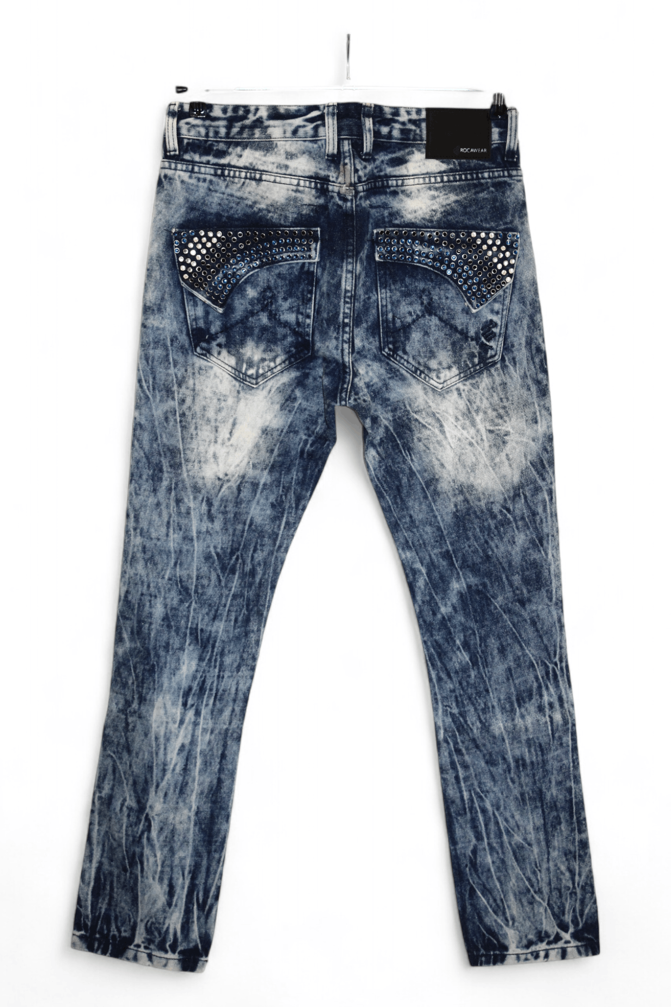 Rocawear 🔥Rockawear Dark Acid Wash Distressed Jeans Rhinestones Trim Size US 34 / EU 50 - 8 Thumbnail