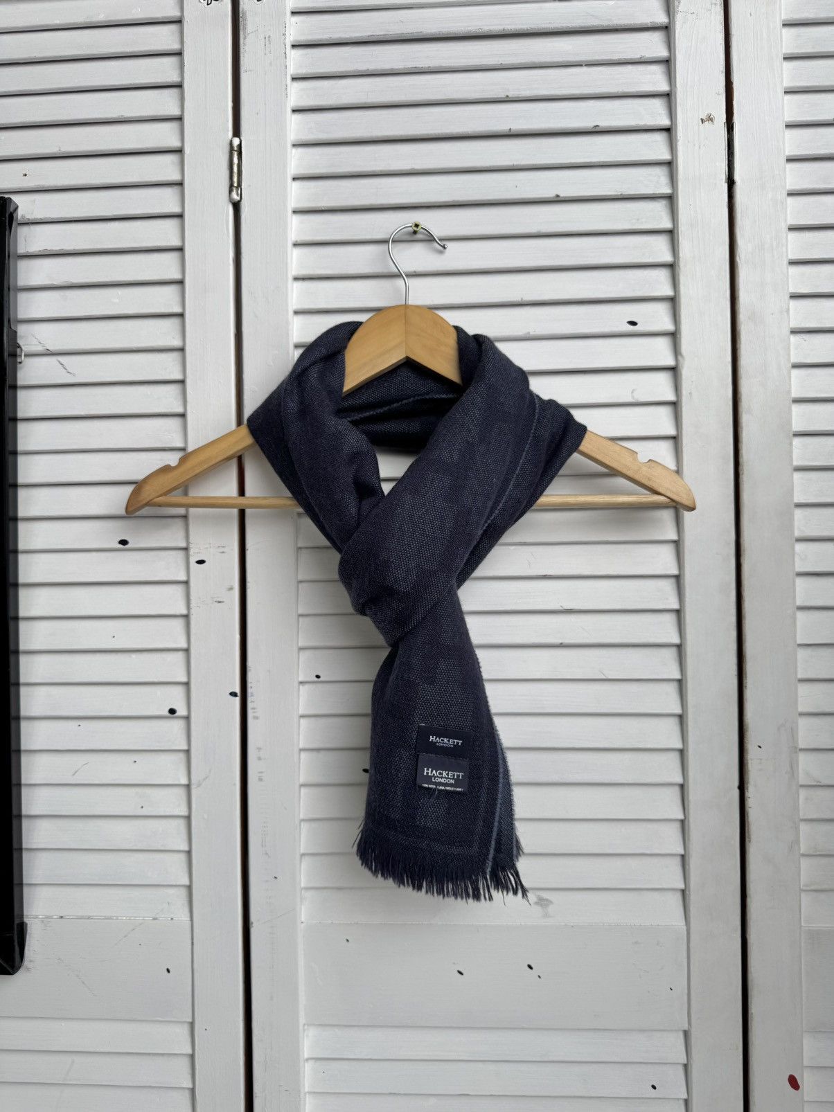Hackett Hackett London Wool Long Scarf Navy Logo Pattern Size ONE SIZE - 9 Thumbnail