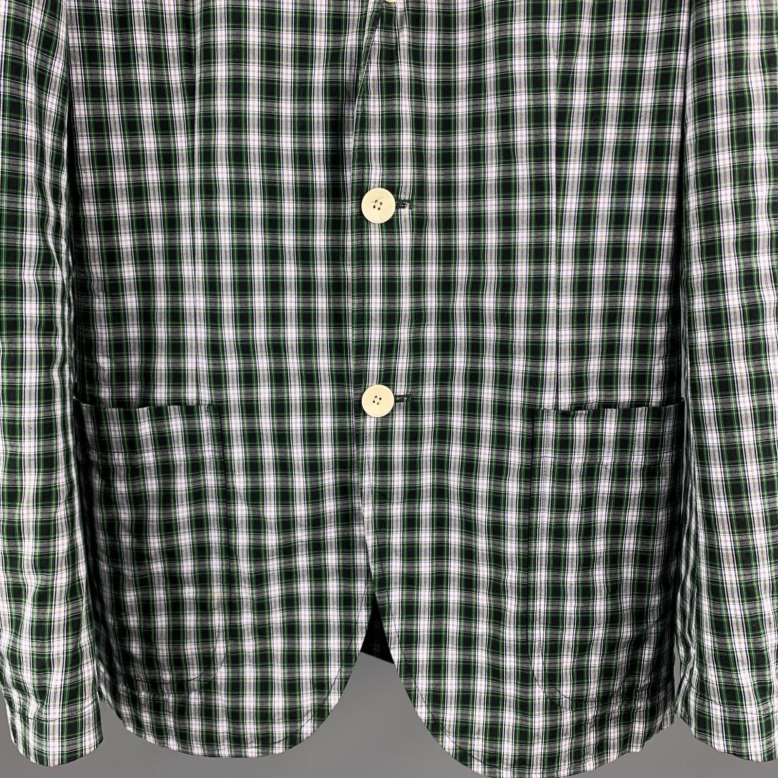SHIPS Green Black & White Plaid Cotton Notch Lapel Sport Coat Size 34R - 3 Thumbnail