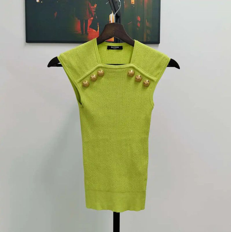 Balmain Balmain Summer Sleeveless Green Top 0089 Size S / US 4 / IT 40 - 1 Thumbnail