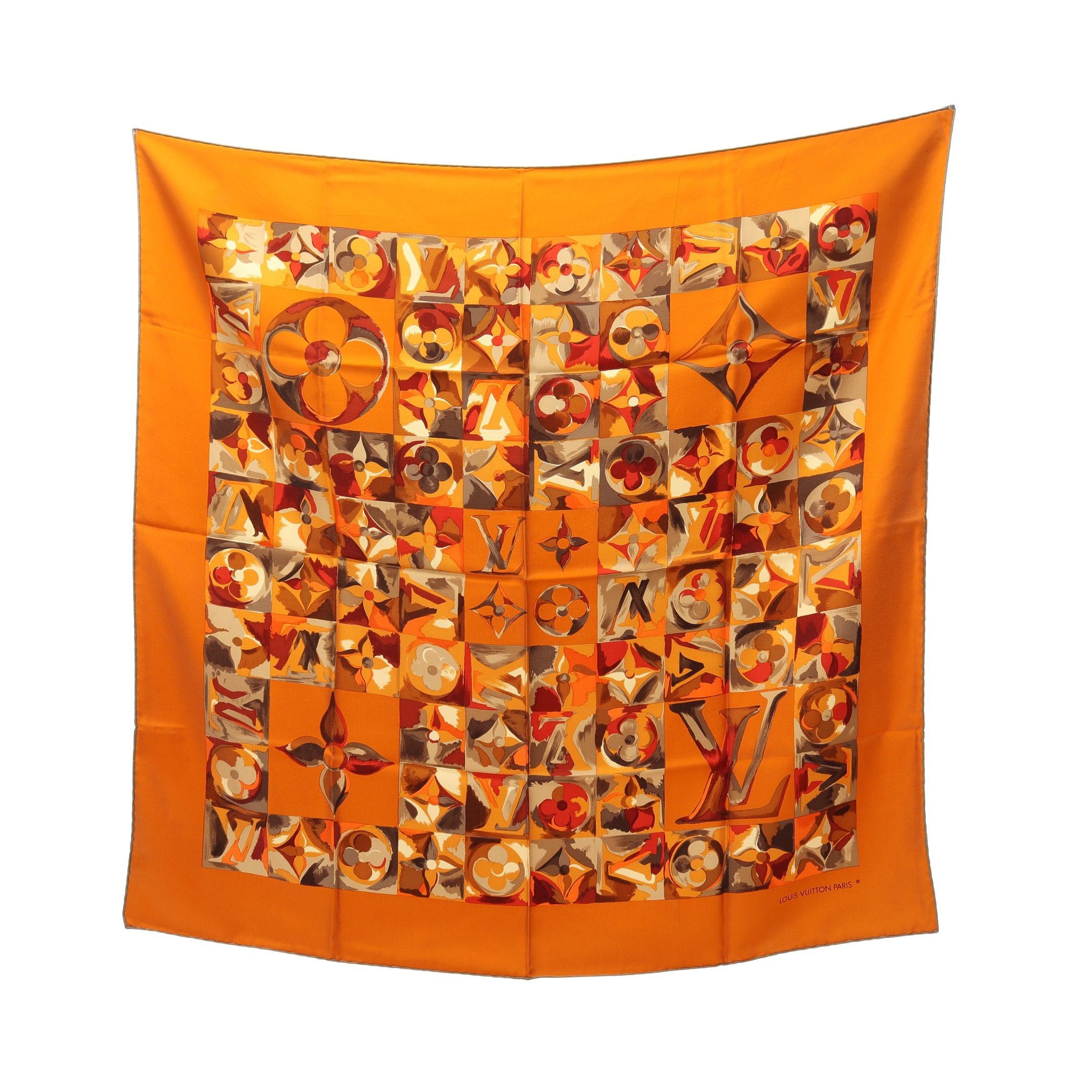 Louis Vuitton Louis Vuitton Carre Au Fil Du Temps Monogram Scarf Silk Orange Multicolor Size ONE SIZE - 1 Thumbnail