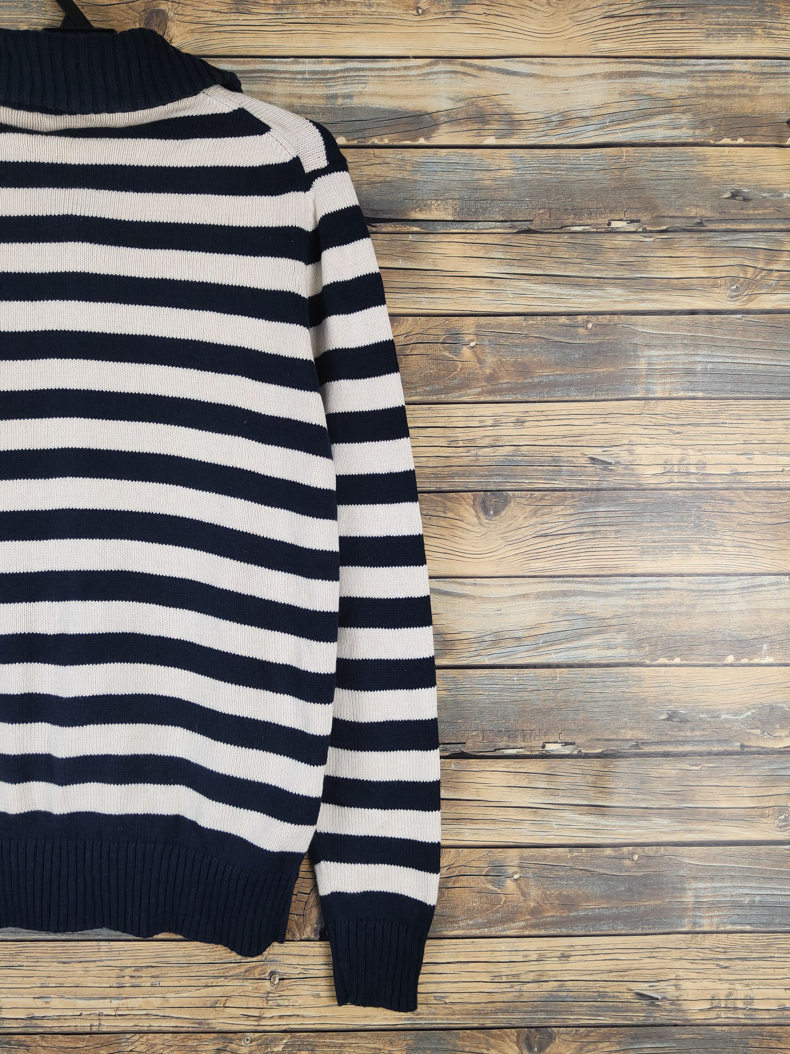 Homespun Knitwear × Japanese Brand × Vintage Inditex Navy Cream Stripe Knitwear Sweaters #W1358 Size US M / EU 48-50 / 2 - 9 Thumbnail