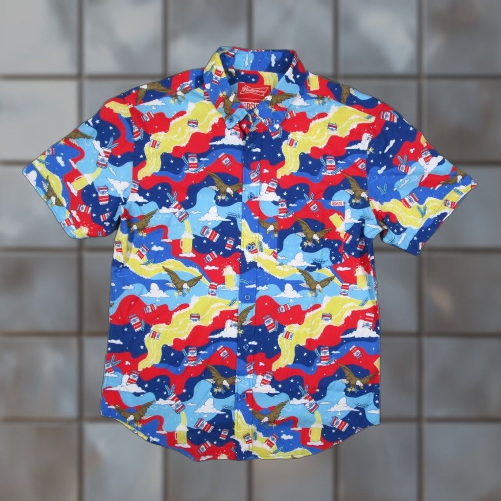 Budweiser RSVLTS x Budweiser Shirt Mens M Blue Kunuflex Button Up AOP Beer Eagle USA Shirt Size US M / EU 48-50 / 2 - 1 Thumbnail