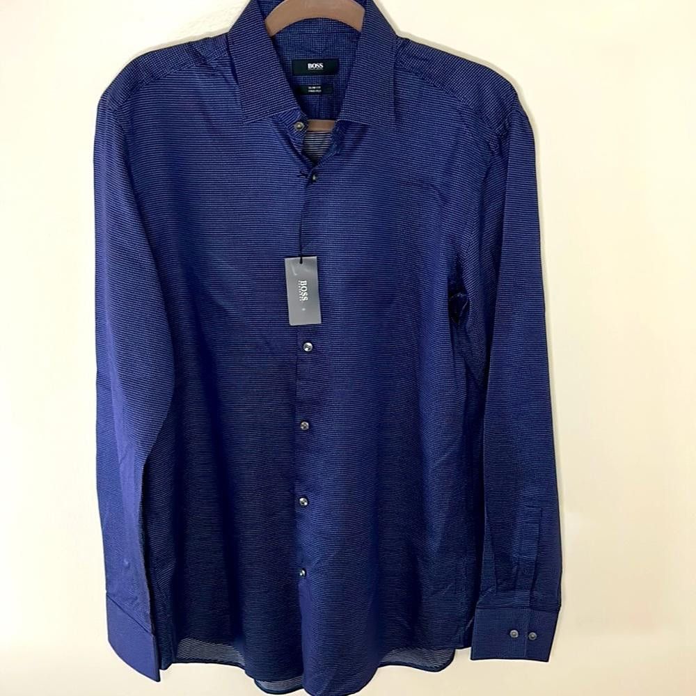 Hugo Boss NWT Slim Fit Shirt- BOSS-size 15.5-Deep Blue-100% CtnTwoply Size 38R - 3 Thumbnail