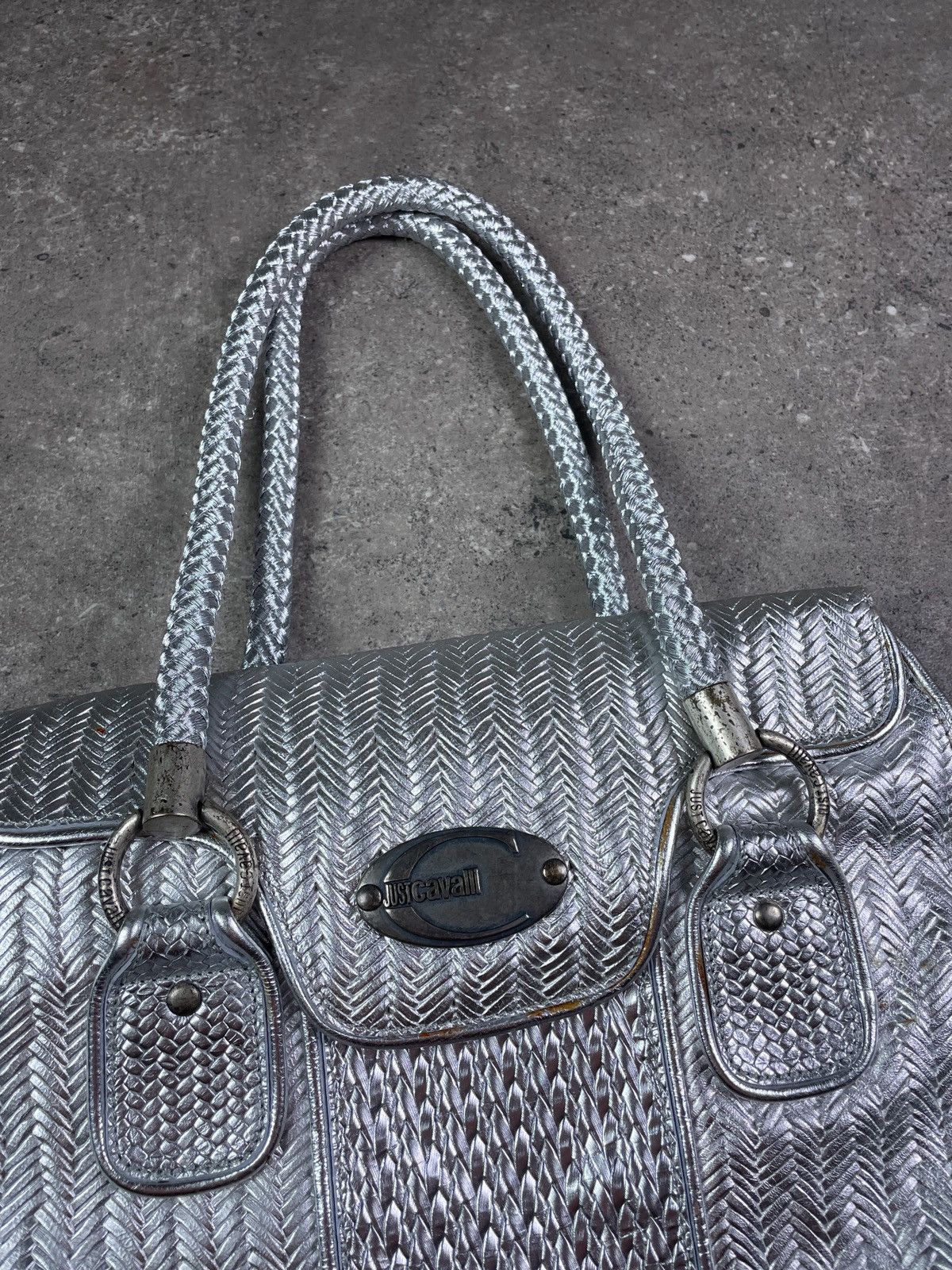 Roberto Cavalli × Vintage Vintage Y2K Avant Garde Just Cavalli Metallic Leather Bag Size ONE SIZE - 5 Thumbnail