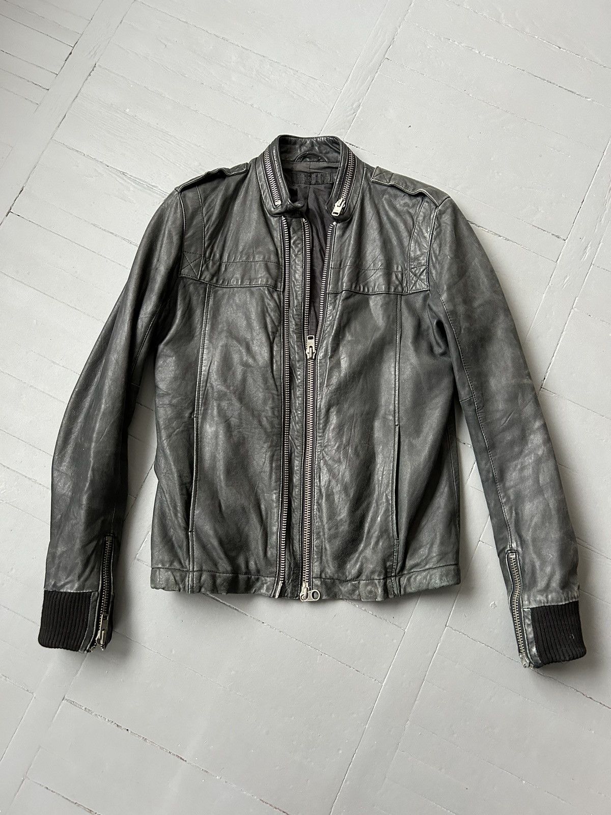 Second hand all saints leather jacket deals
