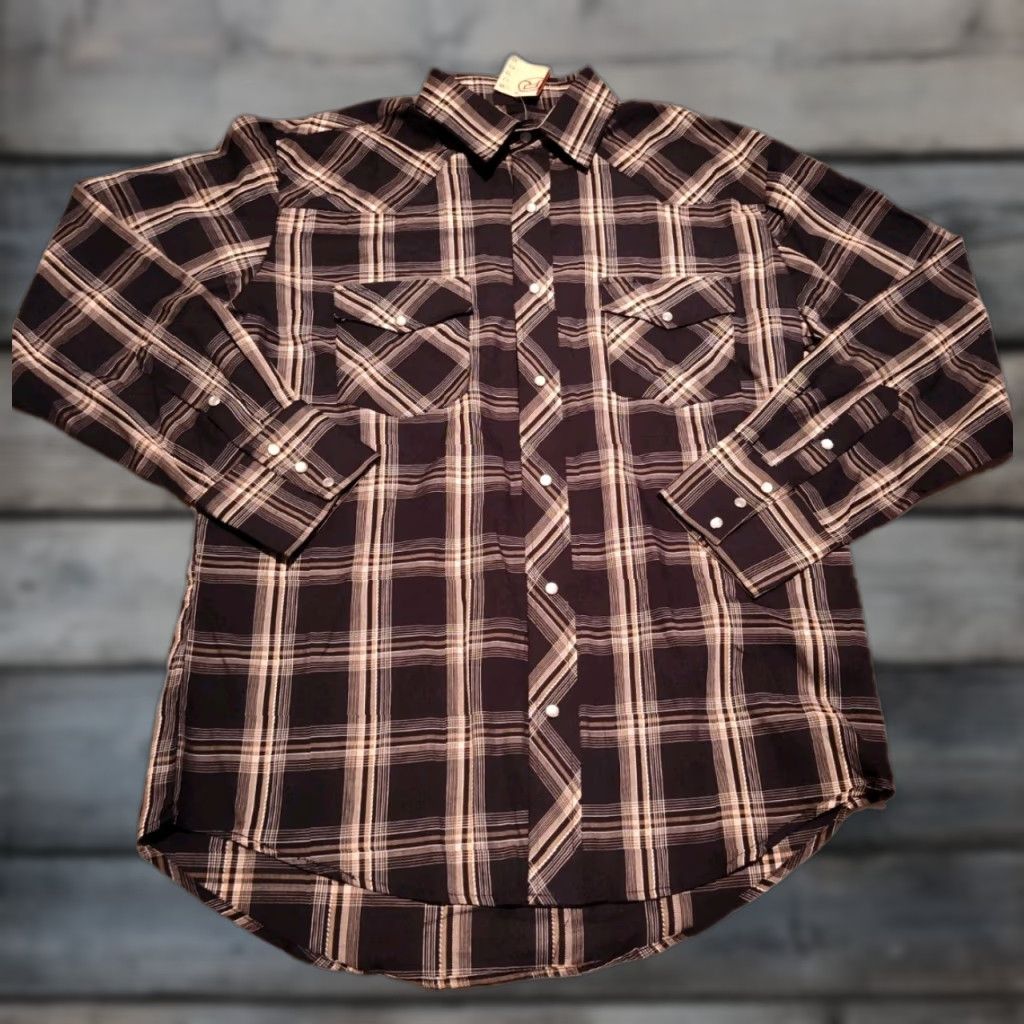 Roper Roper Shirt Large Black Plaid Pearl Snap Long Sleeve Western Cowboy NWT NEW Mens Size US L / EU 52-54 / 3 - 1 Thumbnail