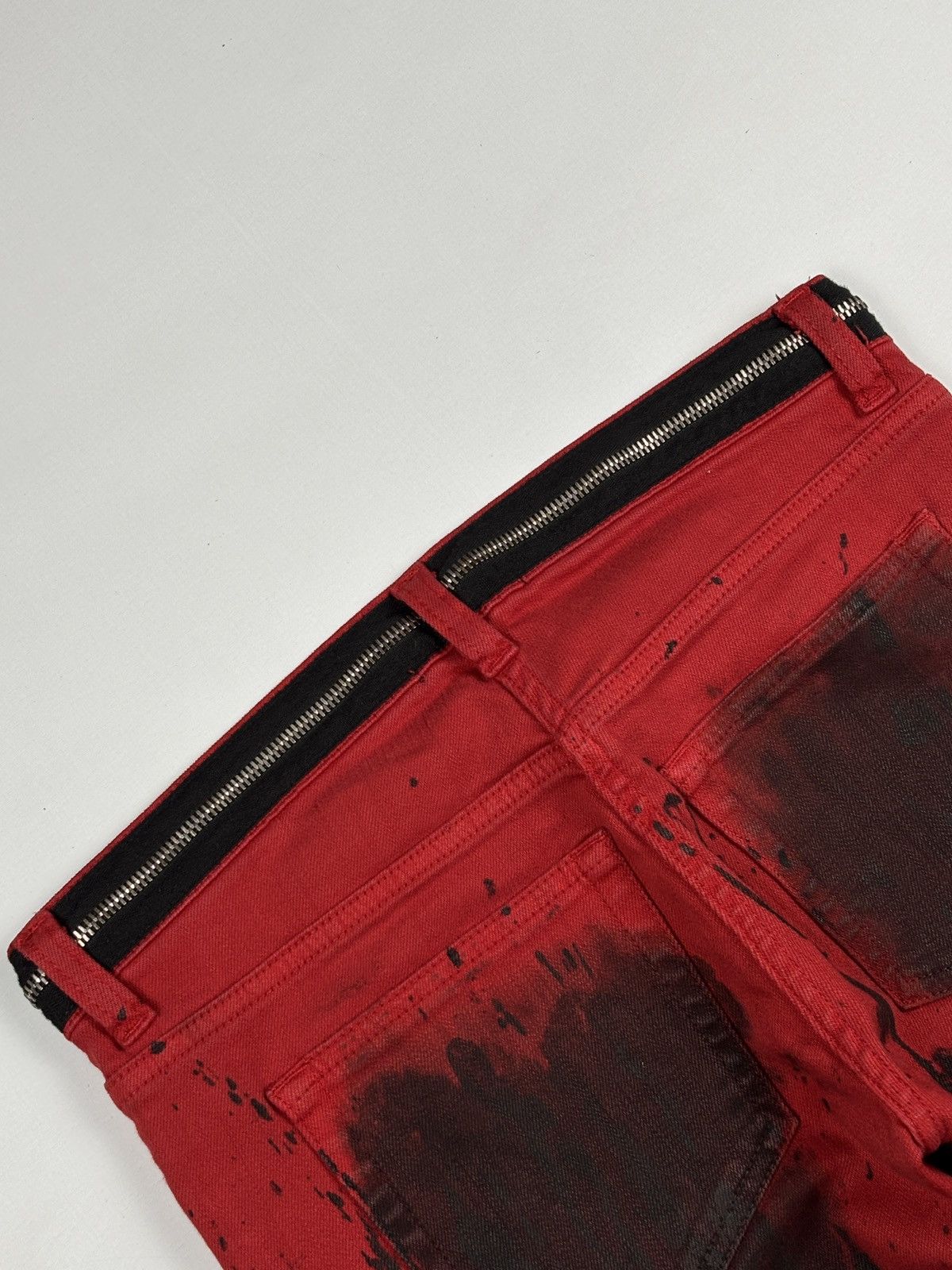 Balmain S/S 2011 Christophe Decarnin Red Washed-out Biker Jeans Size 30" / US 8 / IT 44 - 12 Thumbnail
