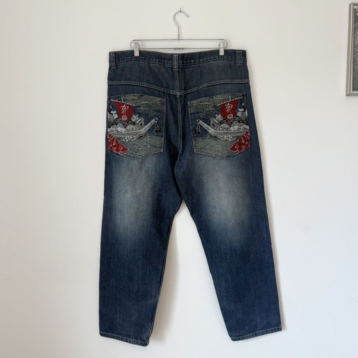Vintage Vtg 2000s Paco Jeans Japanese Embroidered Faded Baggy Denim Size US 41 - 2 Thumbnail