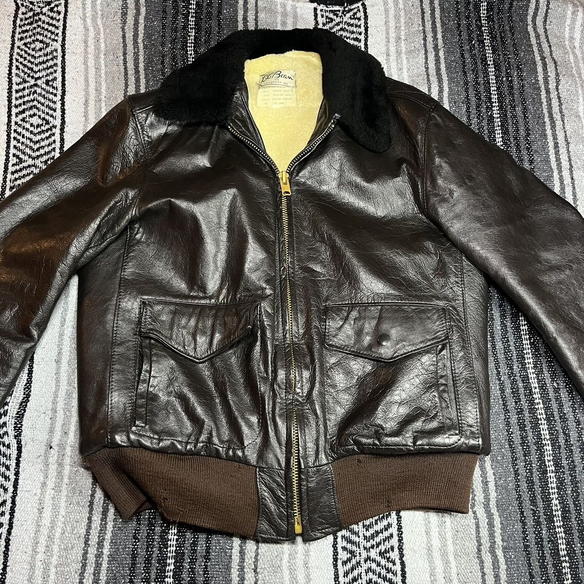 L.L. Bean L.L Bean 1970 Leather Bomber Sheep Lining Size US L / EU 52-54 / 3 - 4 Thumbnail