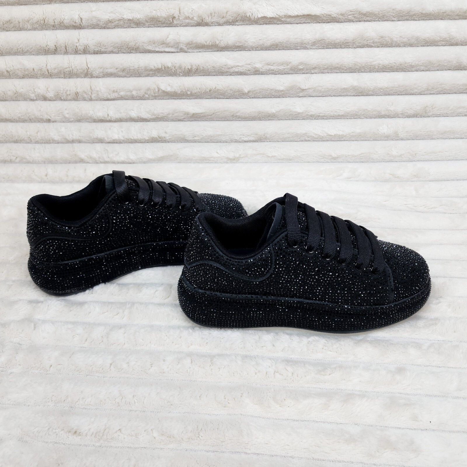 Other Dazzle Cush Black Rhinestone Platform Sneakers Tennis Shoes Size US 10 / IT 40 - 3 Thumbnail