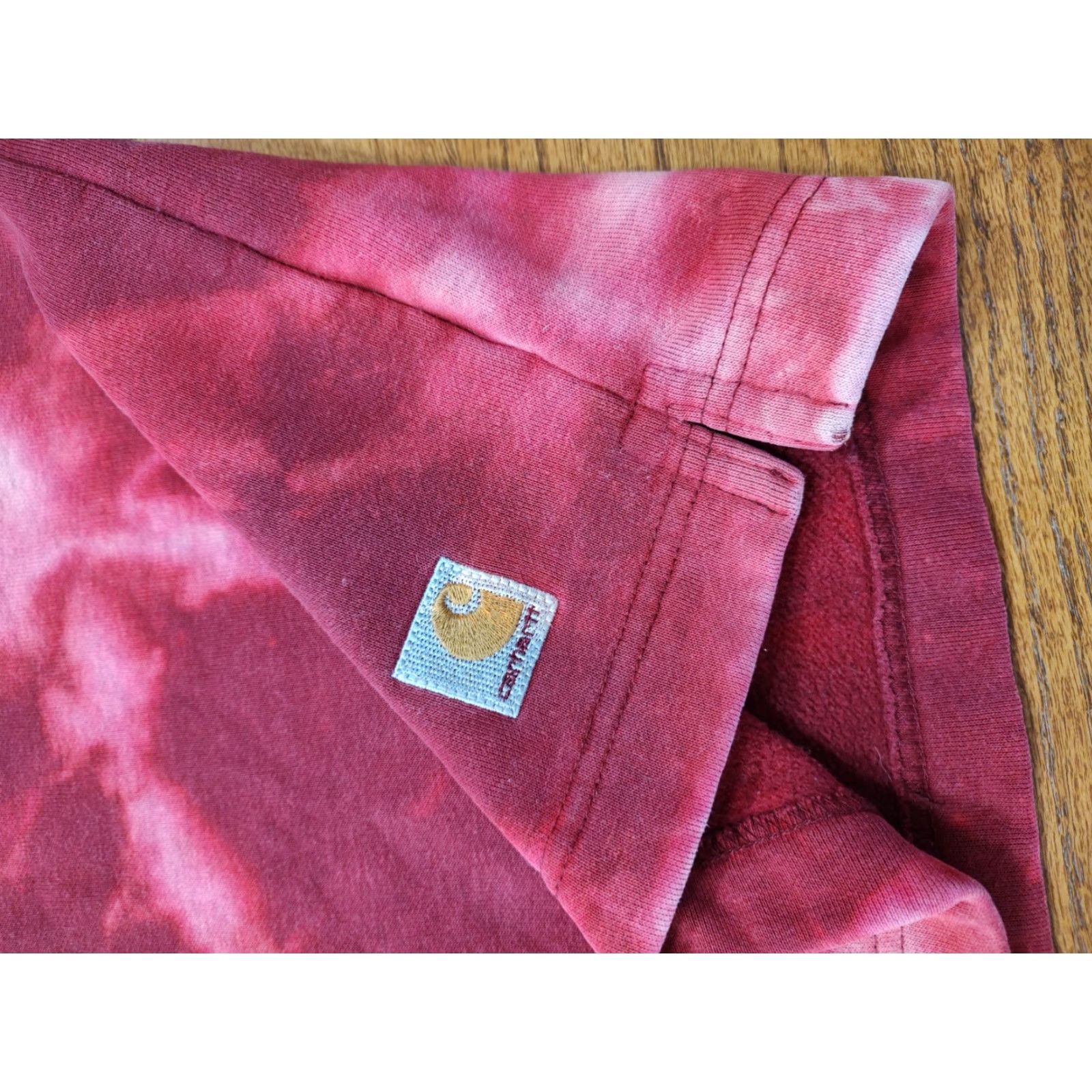VINTAGE Carhartt Sweatshirt Mens XL 1/4 Zip Tie Dye Red Knit Logo 90s College Outdoor Pullover
