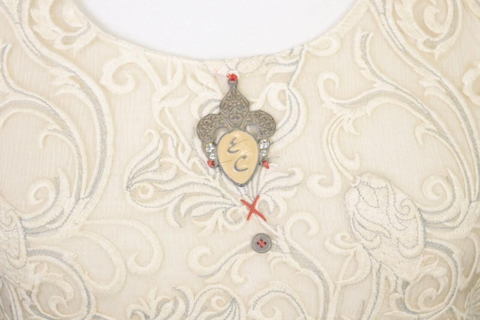 Designer Elisa Cavaletti Sono Italiano Beige Jasquard Blouse Top Size M / US 6-8 / IT 42-44 - 3 Thumbnail