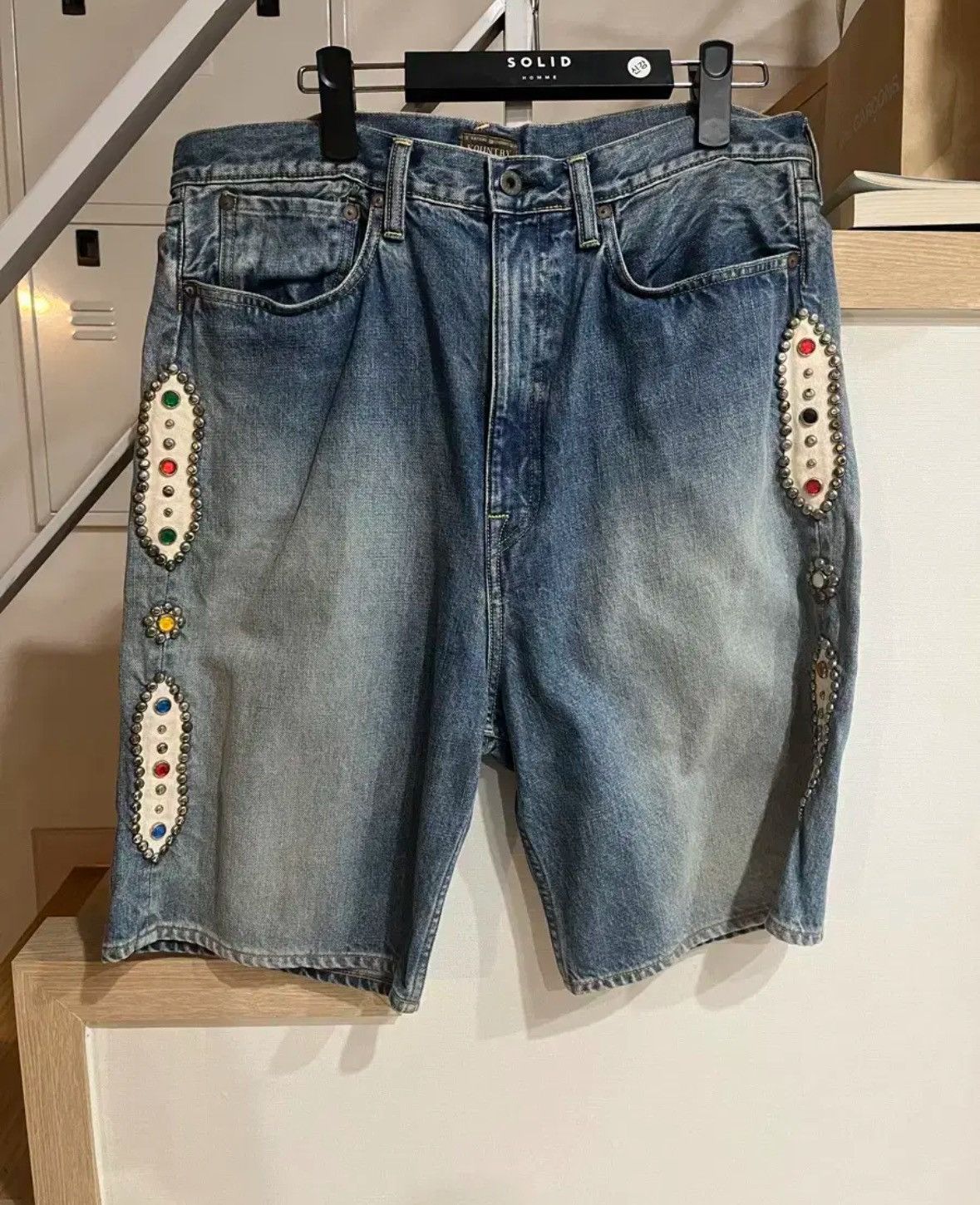Kapital Kapital Carpenter Gemstone Studded Denim Shorts Size US 36 / EU 52 - 1 Thumbnail