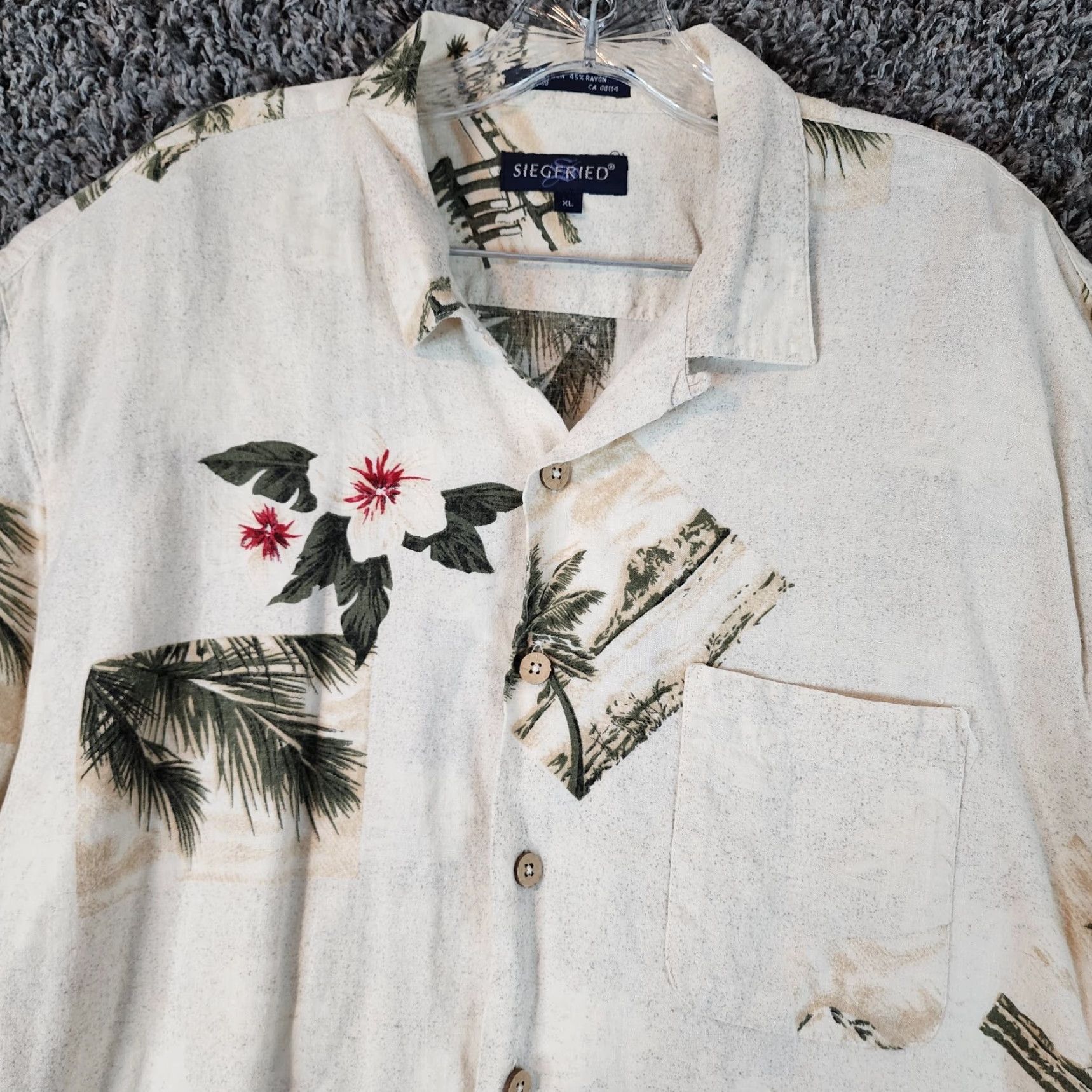 Vintage Siegfried Shirt Men XL Beige Linen Floral Short Sleeve Button-Up Hawaiian Mens Size US 36 / EU 52 - 4 Thumbnail