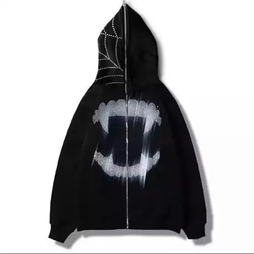Garbage TV Fangs & cobweb rhinestone oversized zipup hoodie Size US M / EU 48-50 / 2 - 1 Preview