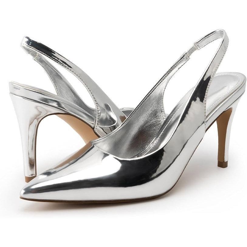 Other HeelChic Women's 6.5 Silver Mirror Slingback Pointy Pumps Size US 6.5 / IT 36.5 - 3 Thumbnail