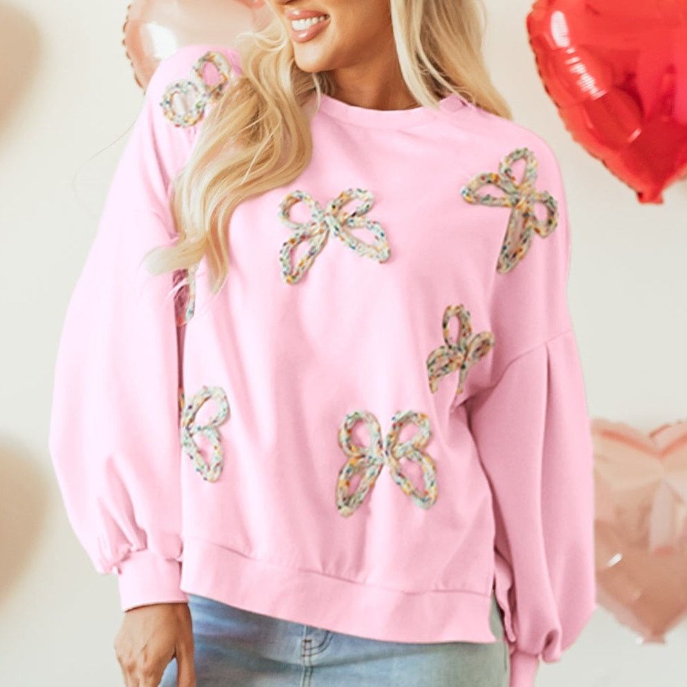 Other Embroidered Bow Lantern Sleeve Oversized Pullover Sweatshirt Size M / US 6-8 / IT 42-44 - 8 Thumbnail
