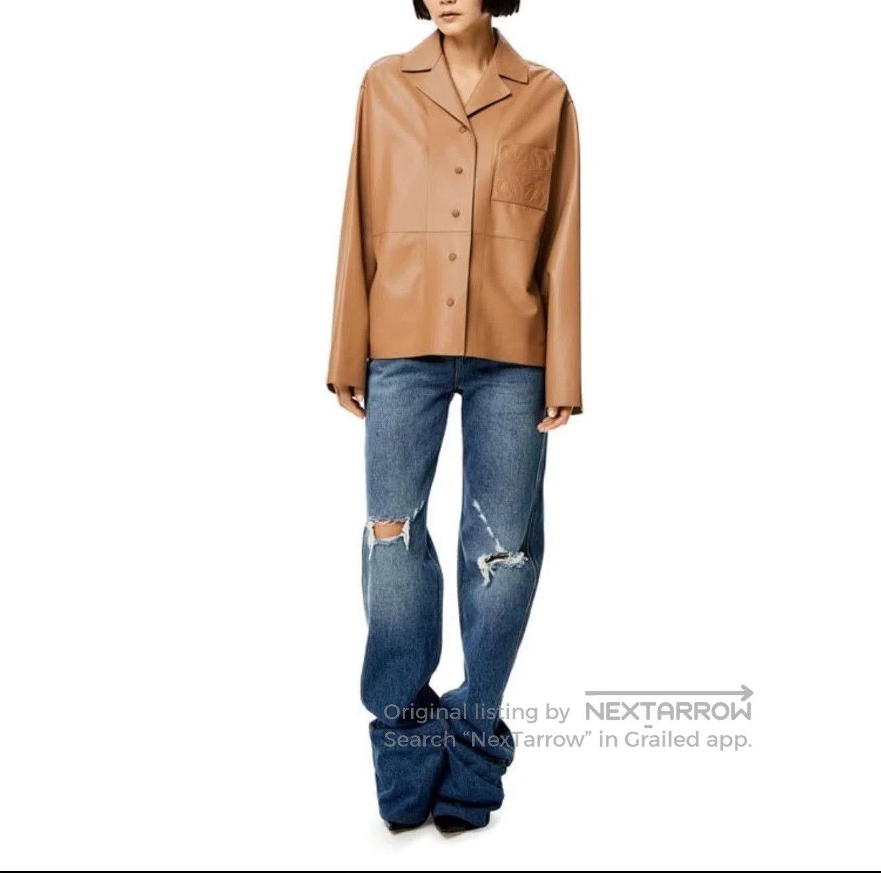 Loewe LOEWE Logo Single-Breasted Leather Shirt Jacket. Size S / US 4 / IT 40 - 6 Thumbnail