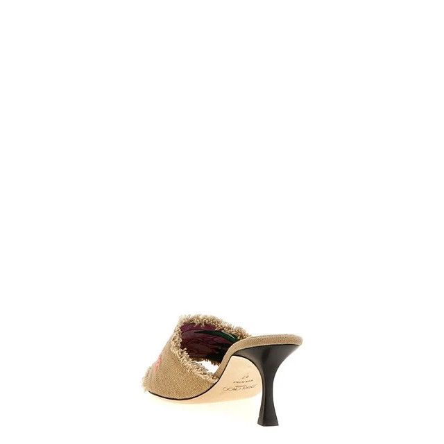 JIMMY CHOO Alexia Beige/Brown Linen 70mm Heeled Sandals New/