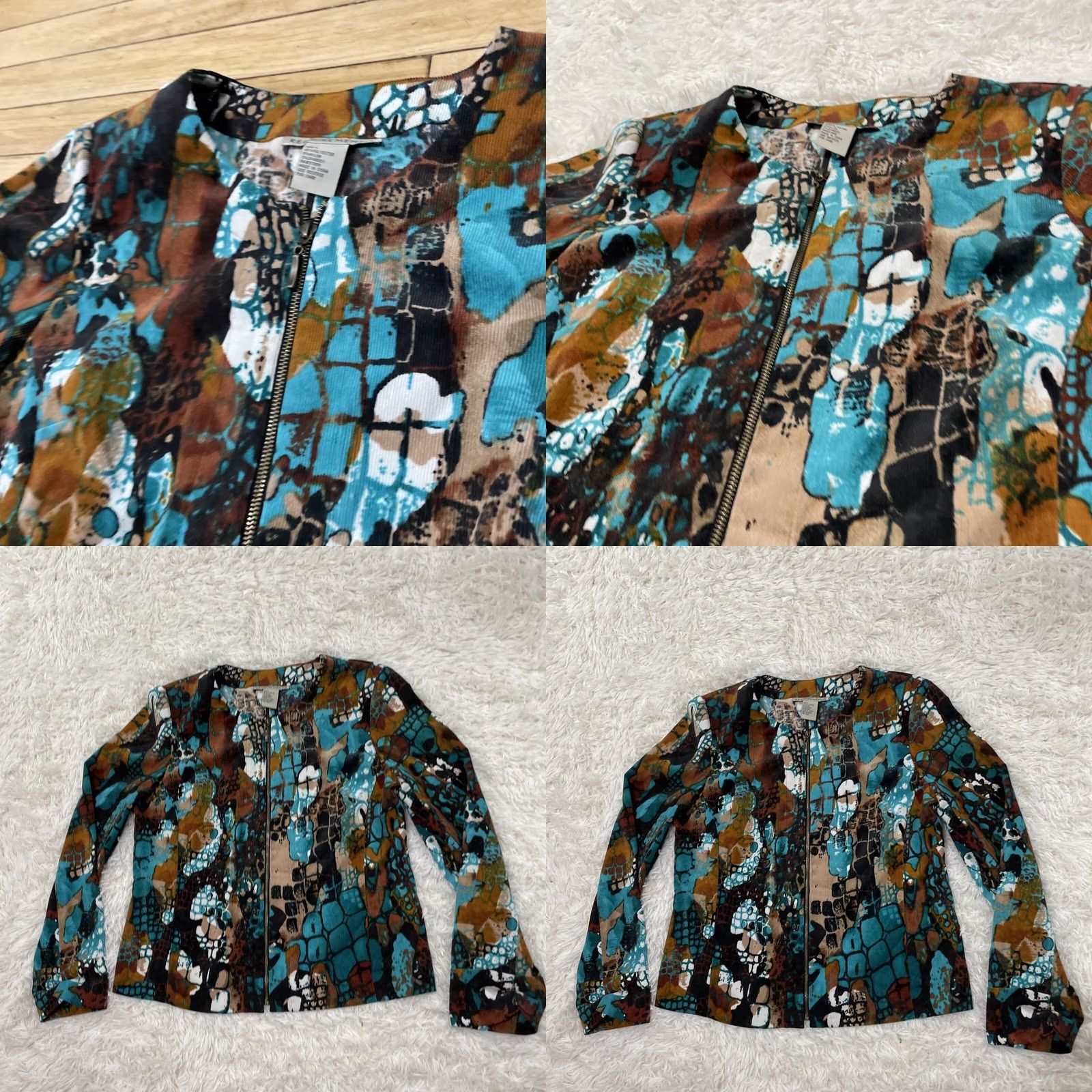 Altea REQUIREMENTS Teal Corduroy Jacket Women L Abstract Western Boho Zip Coat L Size L / US 10 / IT 46 - 10 Thumbnail
