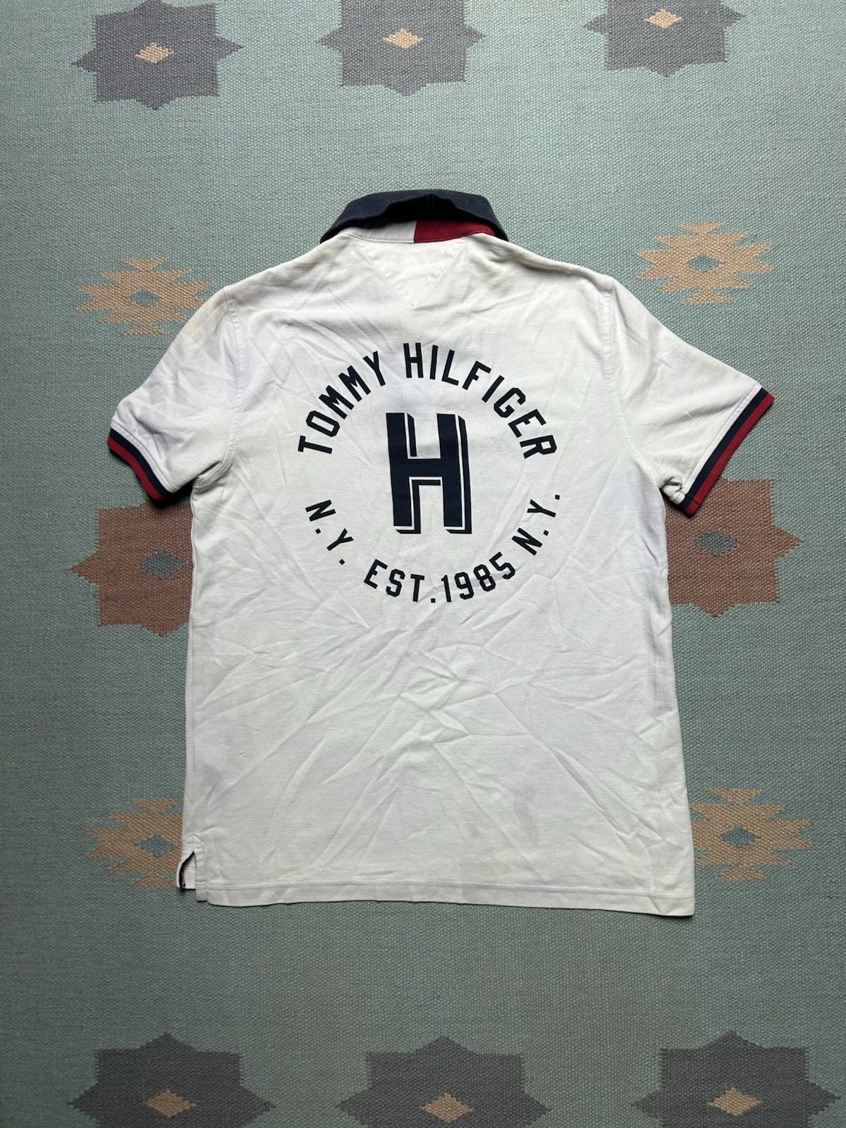 Vintage Tommy Hilfiger polo shirt flag spell out logo streetwear med Size US M / EU 48-50 / 2 - 7 Thumbnail