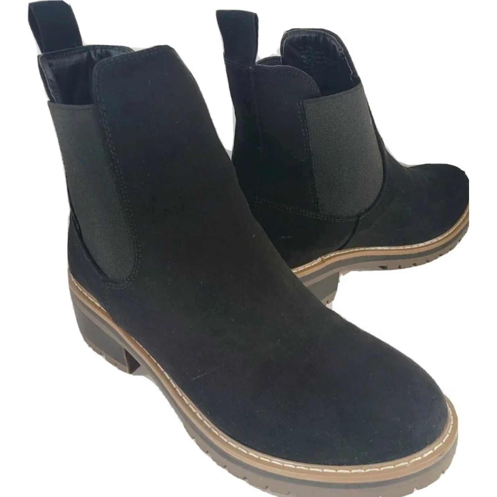 Vintage Kensie Khai Chelsea Boot Booties Women Black 7M Block Heel Leather Faux Suede Microfiber Bootie Size US 7 / IT 37 - 2 Thumbnail