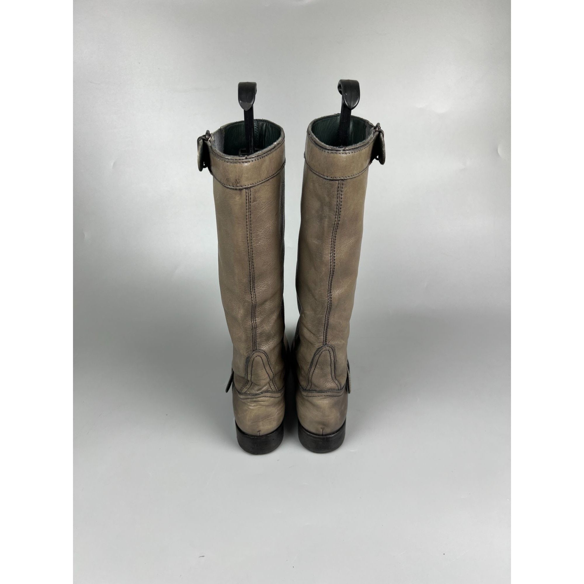 MoMA Moma Gray Leather Knee High Combat Boots (Y1007) Size US 7 / IT 37 - 11 Thumbnail