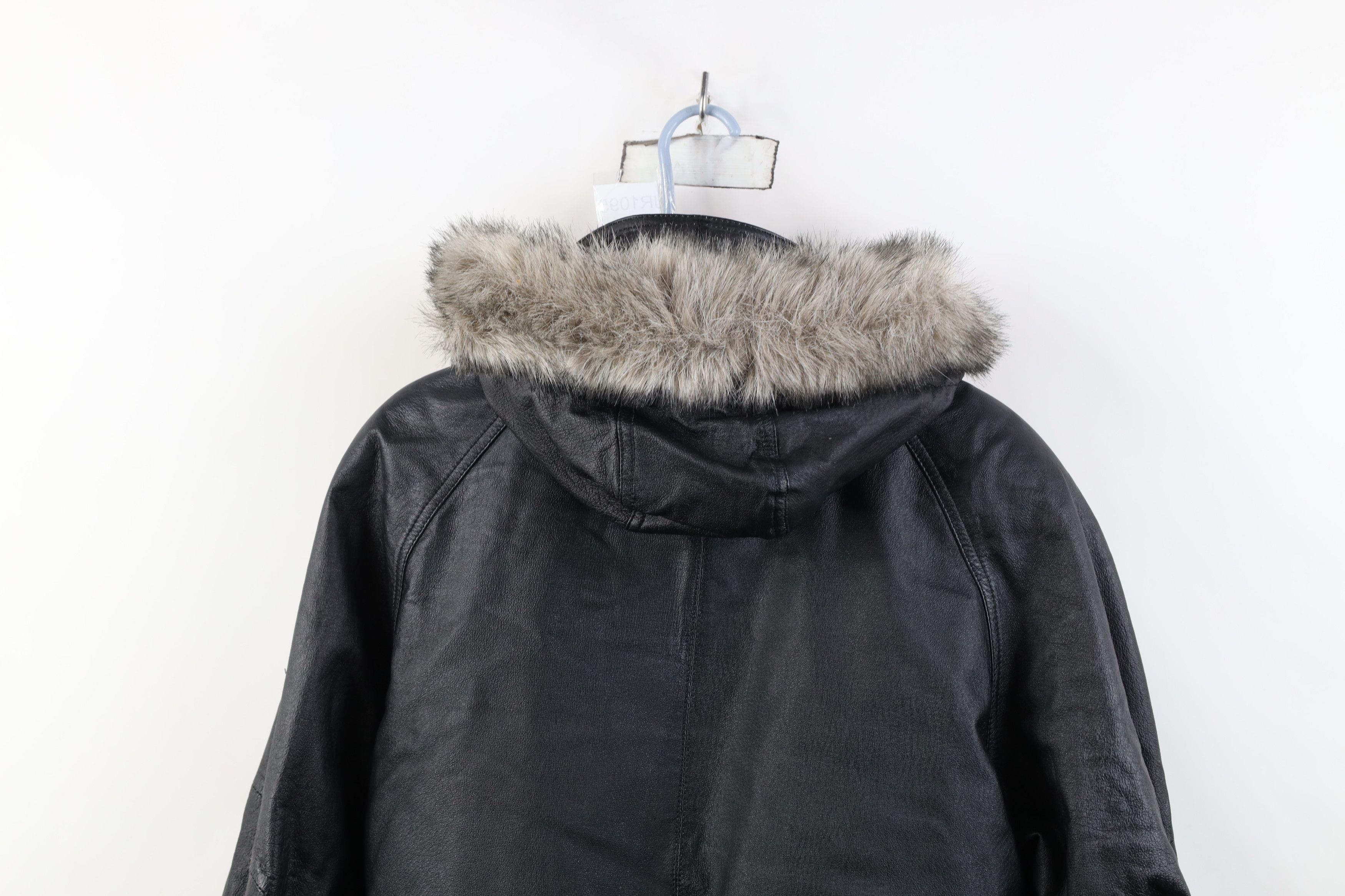 Vintage Vintage 90s Streetwear Hooded Toggle Button Leather Jacket Size M / US 6-8 / IT 42-44 - 15 Thumbnail