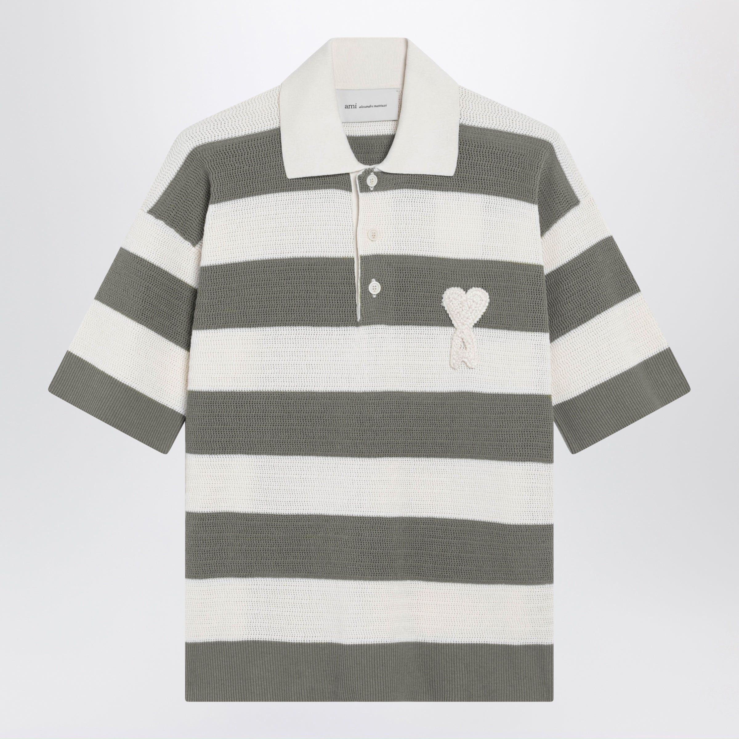 AMI Ami Paris Ami De Coeur Striped Cotton Knit Polo Shirt Size XS / US 0-2 / IT 36-38 - 1 Thumbnail