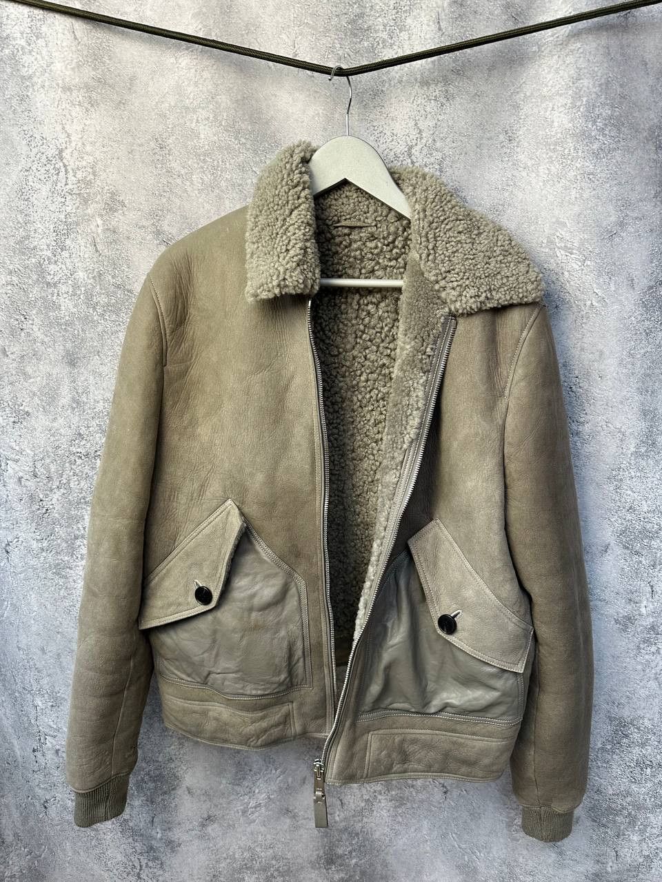 Reiss REISS Shearling Bomber Jacket Toni Grey Sheepskin Size US L / EU 52-54 / 3 - 4 Thumbnail