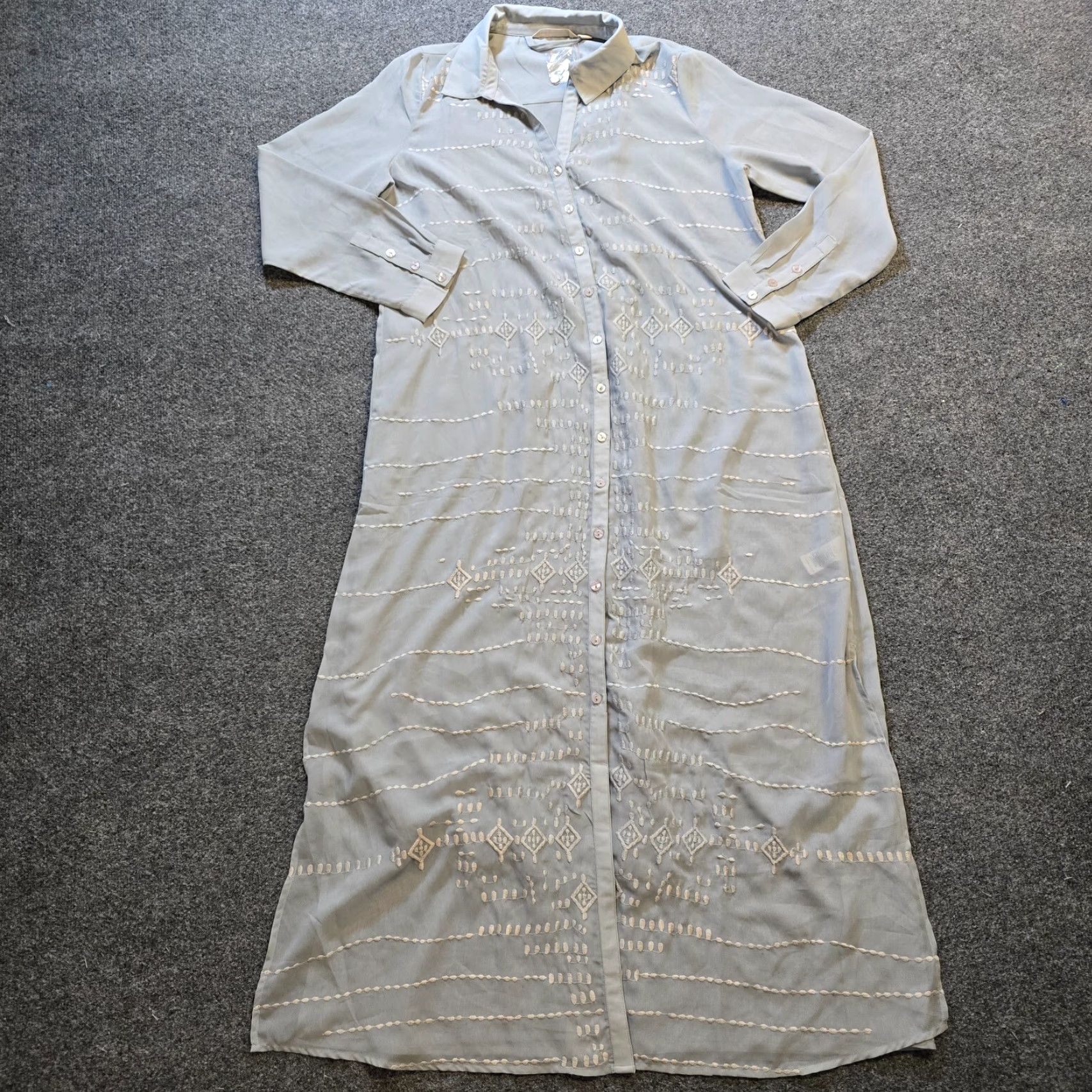 Soft Surroundings Dress Women L Green Embroidered Lined Maxi Boho Shirt?
