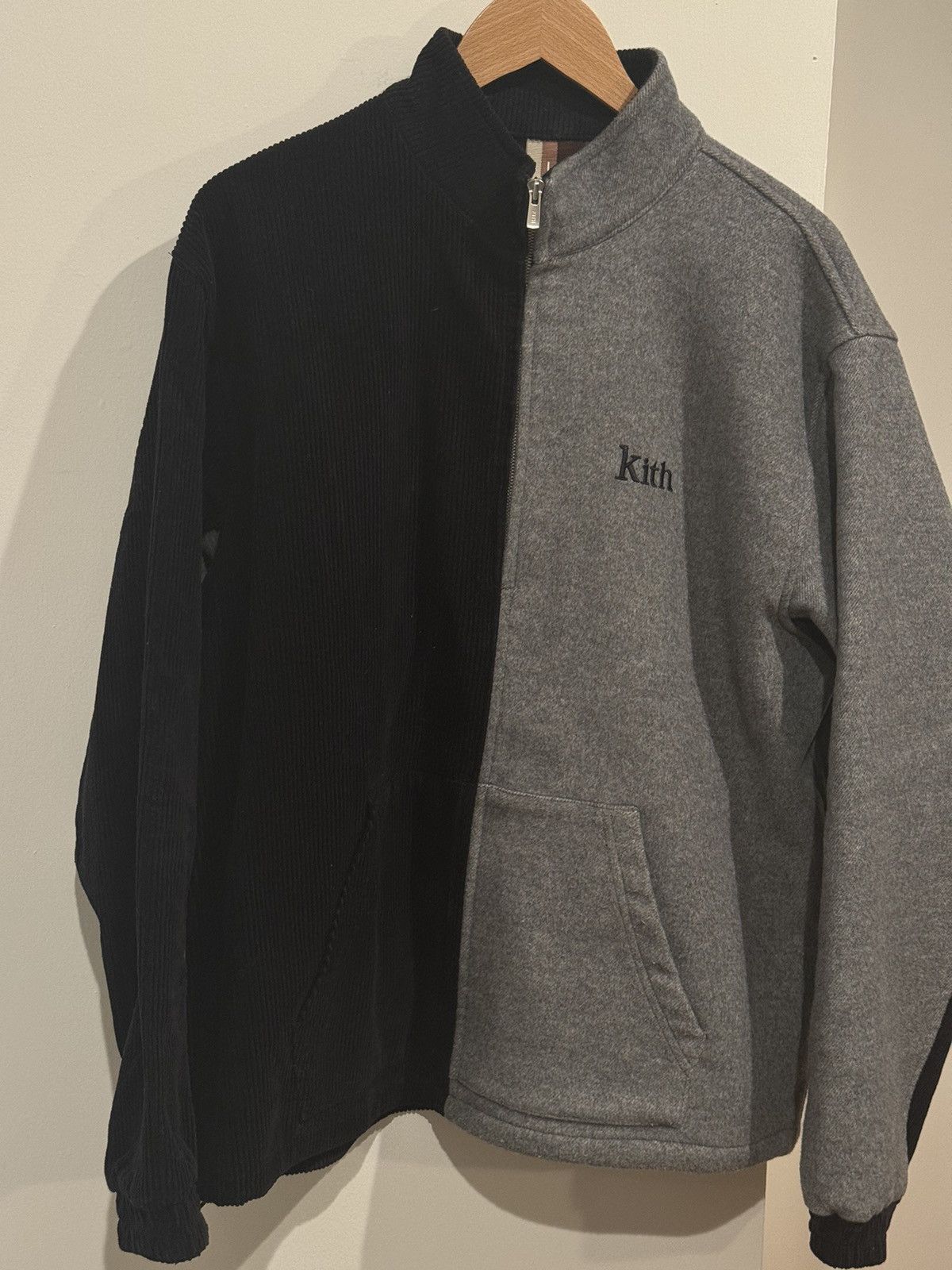 image of Kith Quarter Zip Wool Corduroy Sweater in Blue Grey, Men's (Size Medium)