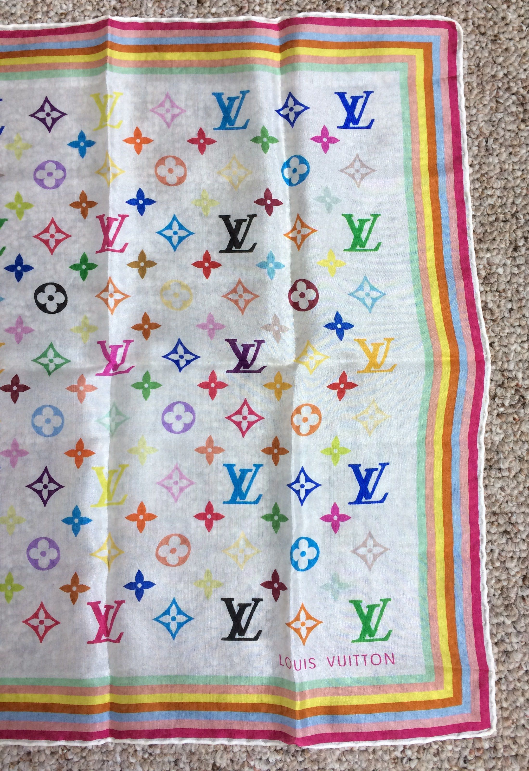 Louis Vuitton × Takashi Murakami S/S 2003 Louis Vuitton Murakami Multicolor Monogram Scarf Size ONE SIZE - 3 Thumbnail