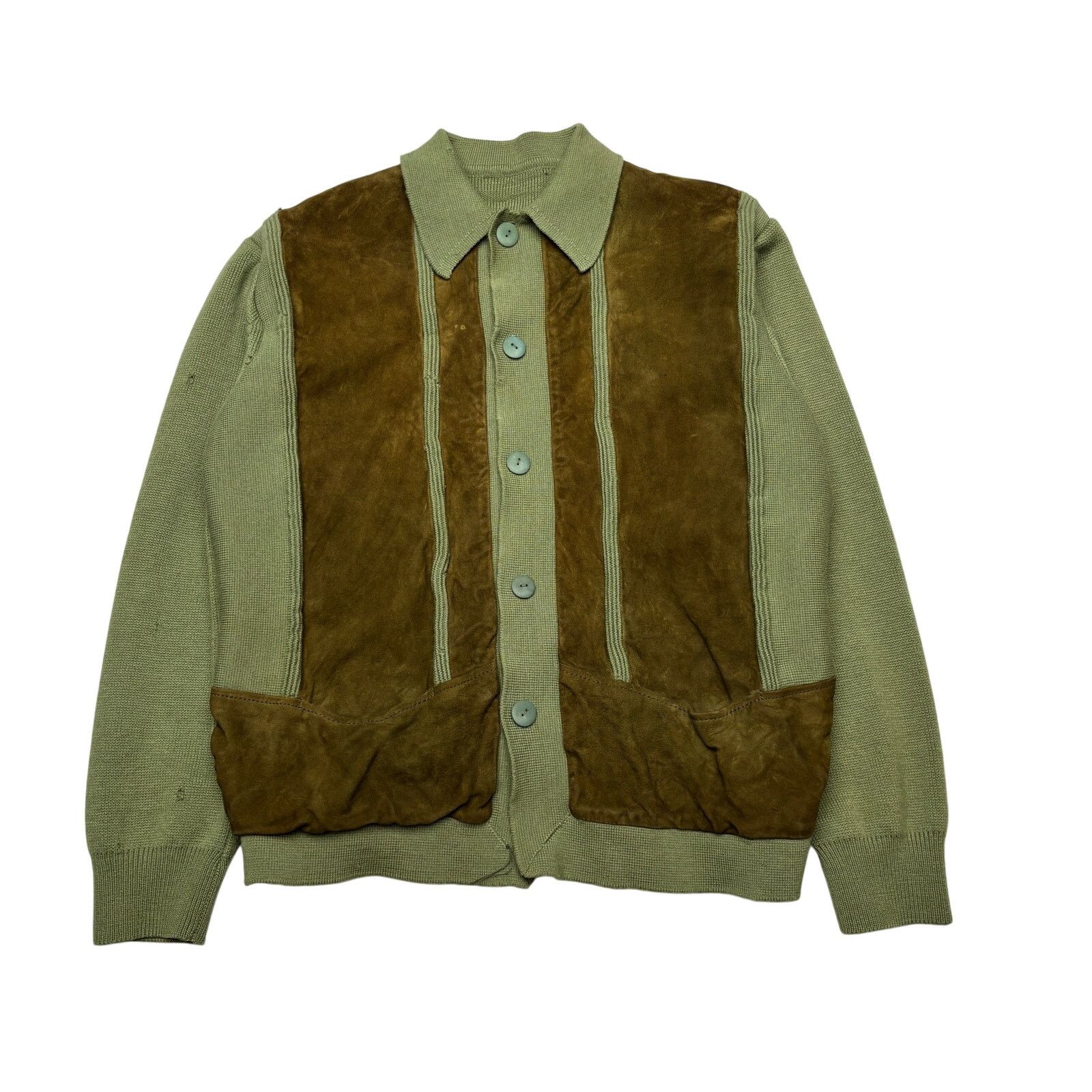 Vintage Vintage 40s 50s Wool Knit Suede Cardigan Sweater Ricky M Size US M / EU 48-50 / 2 - 1 Thumbnail