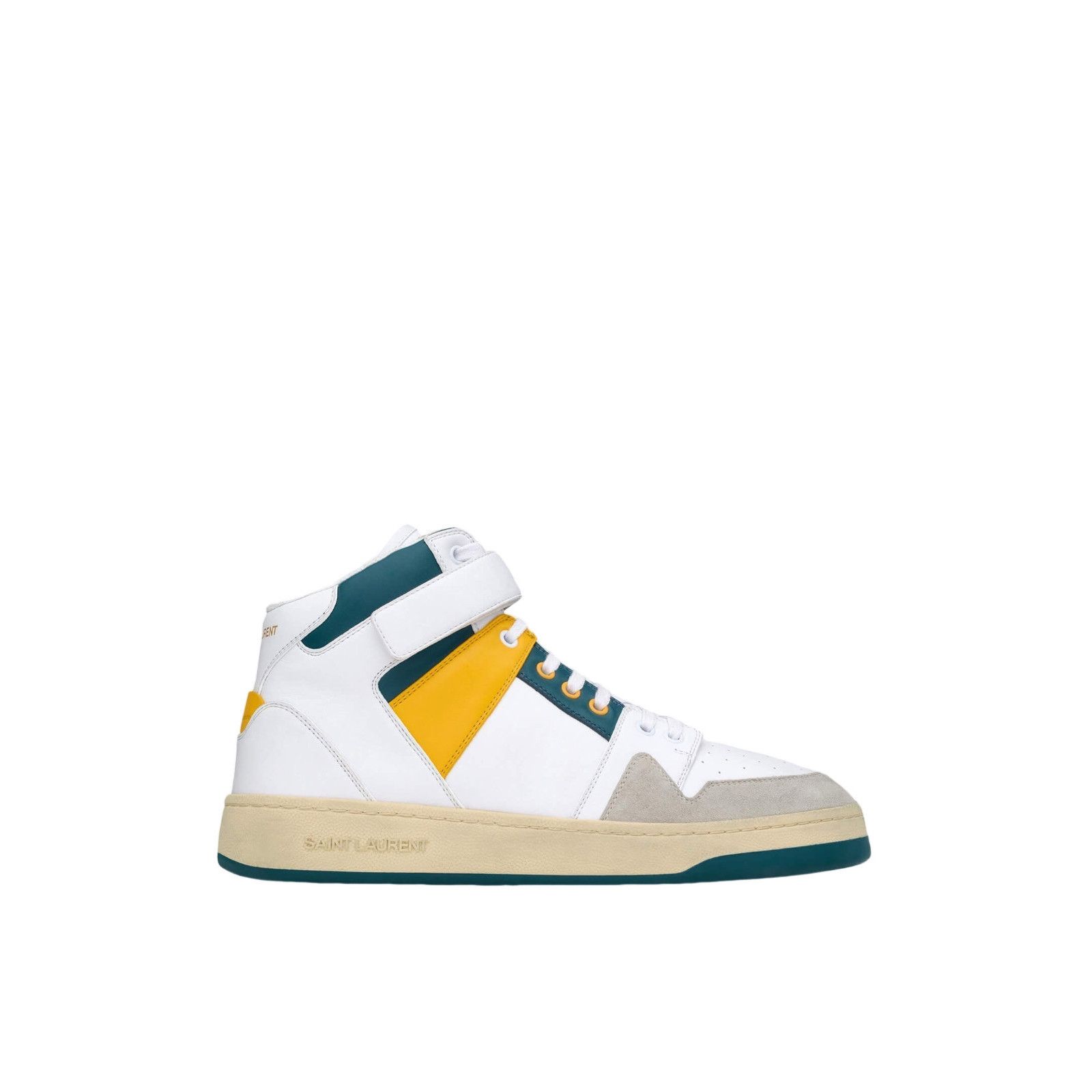 SAINT LAURENT Lax White/Yellow Ottanium Leather Sneakers New