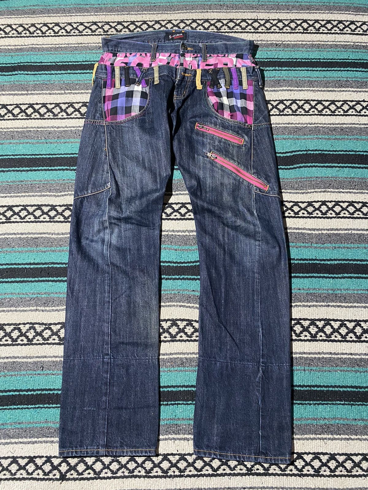 If Six Was Nine 2000s Sorridere - Double Waist Zebra Claws Faded Denim Jean Size US 32 / EU 48 - 2 Thumbnail